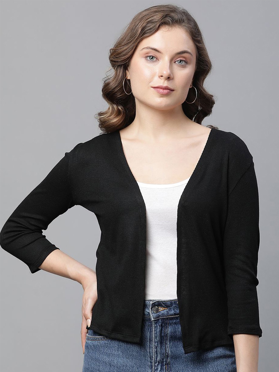 

UnaOne Pack Of 2 Open Front Cotton Shrugs, Black