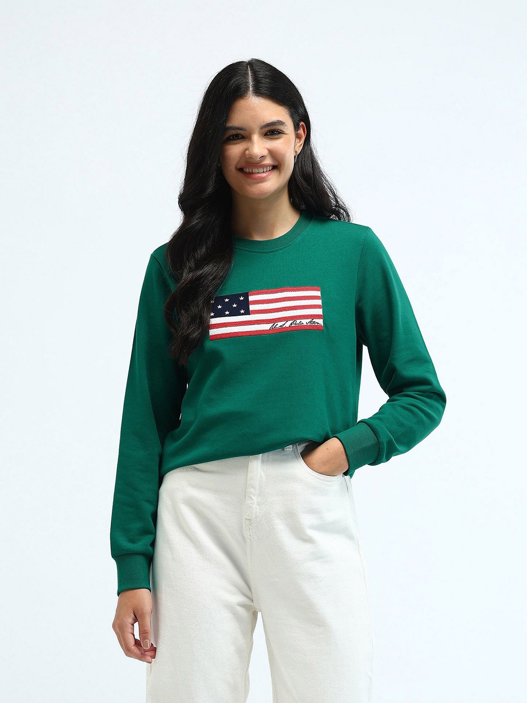 

U.S. Polo Assn. Women Graphic Printed Cotton Winter Sweatshirt, Green