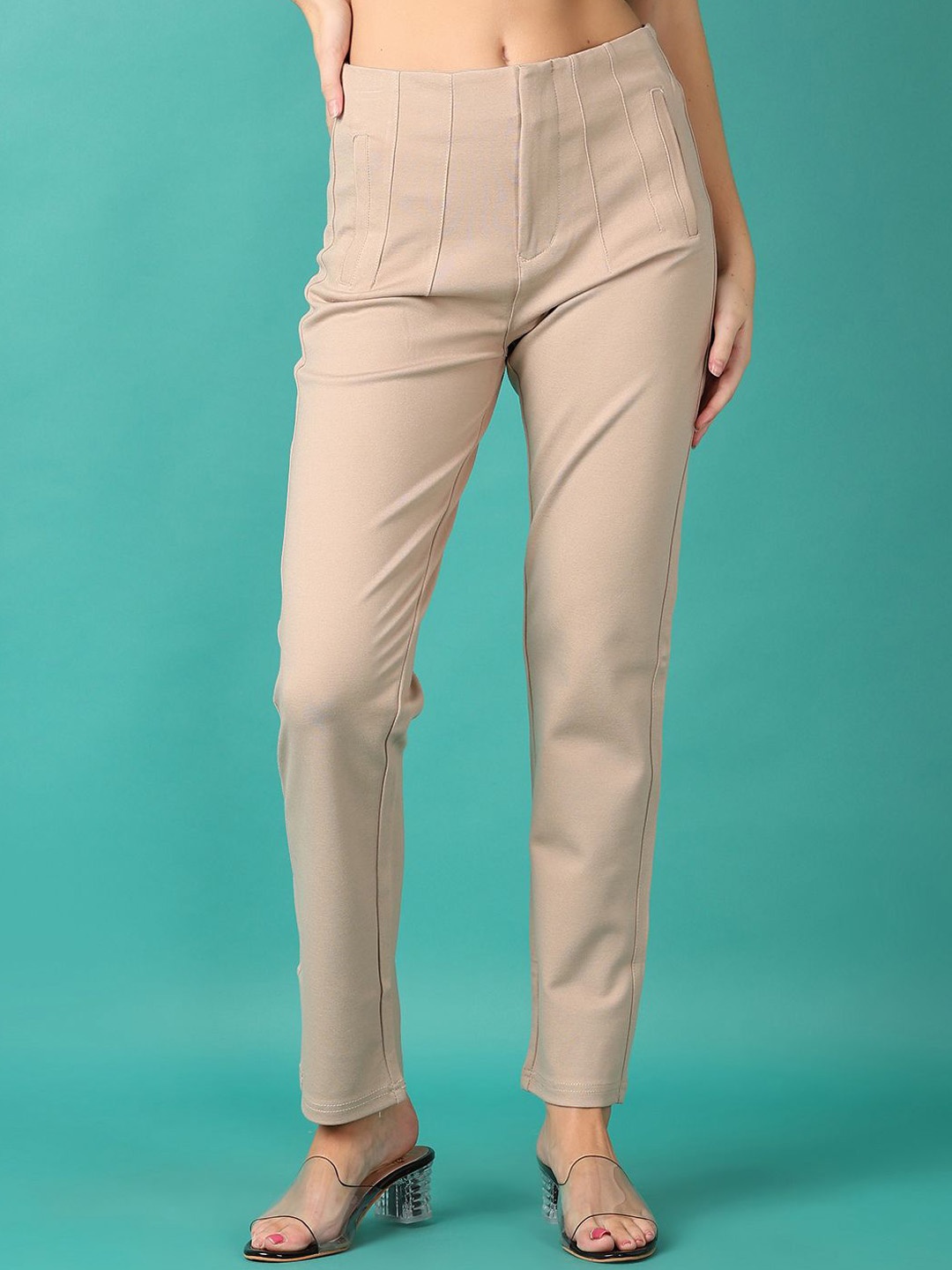 

V-Mart Women Cotton Slim Fit Trousers, Beige