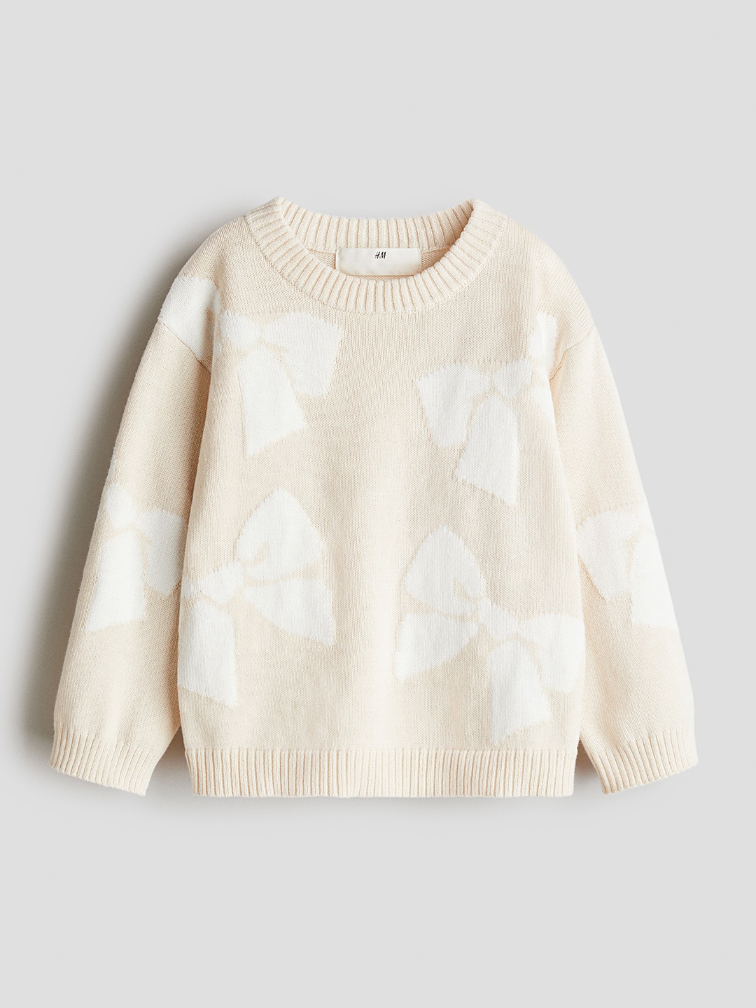 

H&M Girls Jacquard-Knit Cotton Jumper, Beige