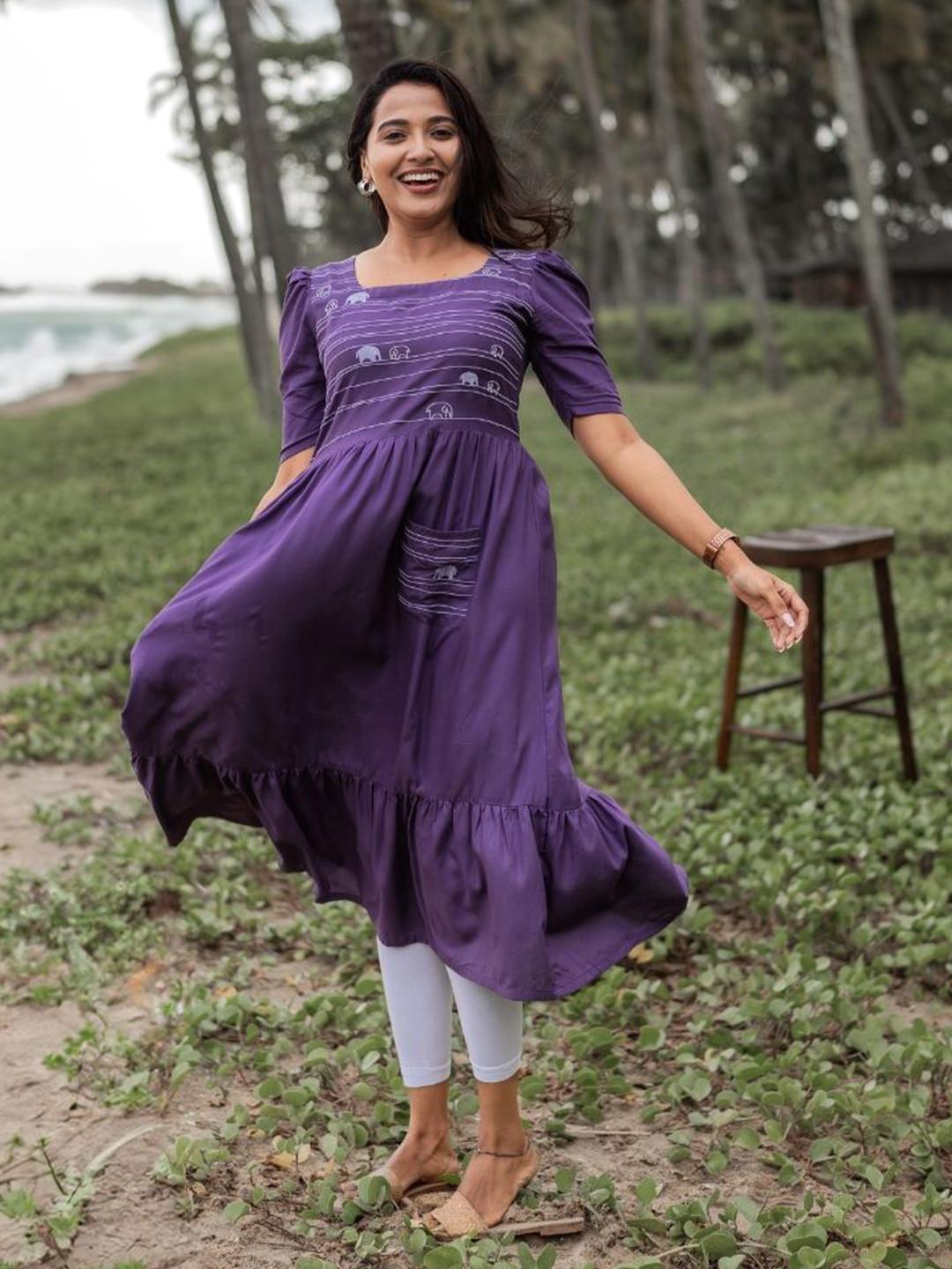 

HAY Women Printed Square Neck Fit & Flare Dress, Violet