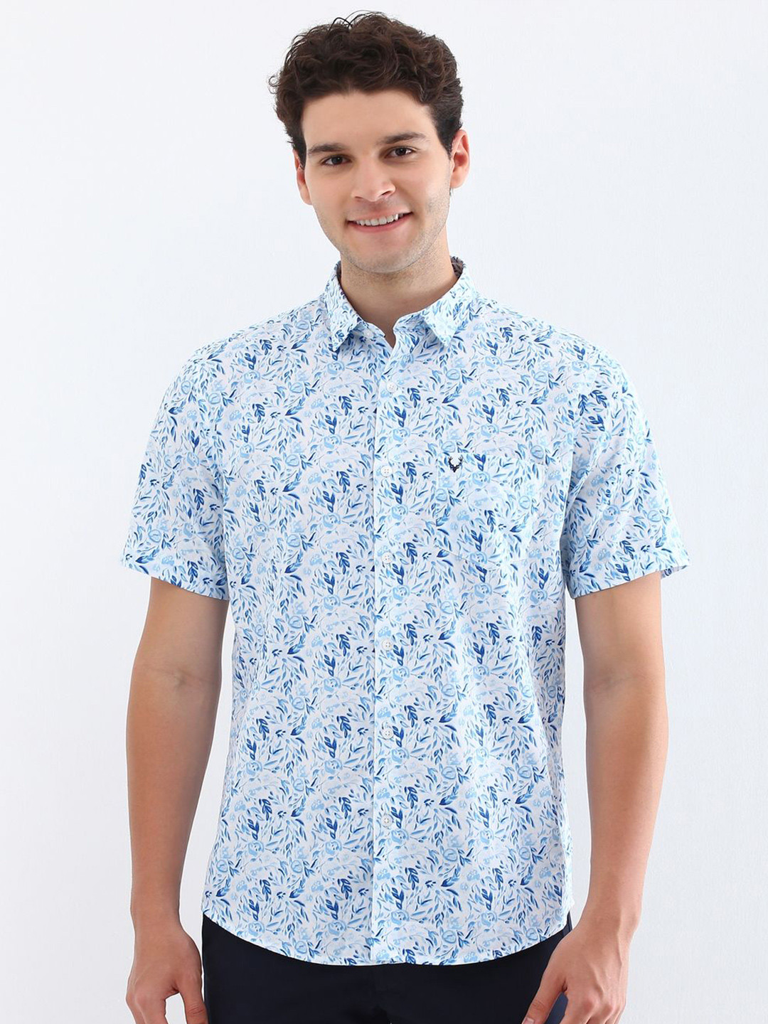 

Allen Solly Men Classic Spread Collar Floral Printed Cotton Slim Fit Casual Shirt, Blue