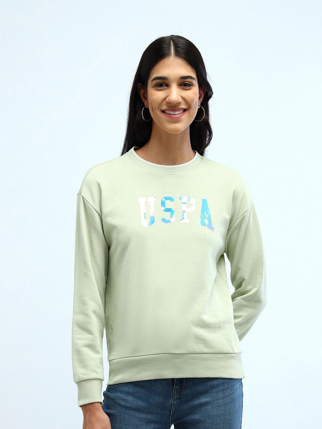 

U.S. Polo Assn. Women Women Printed Round Neck Pullover Sweatshirt, Green