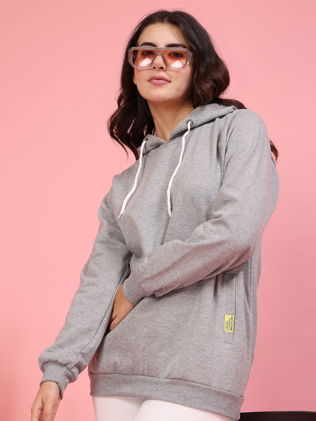 

Women Cotton Hooded Sweatshirt, Grey melange