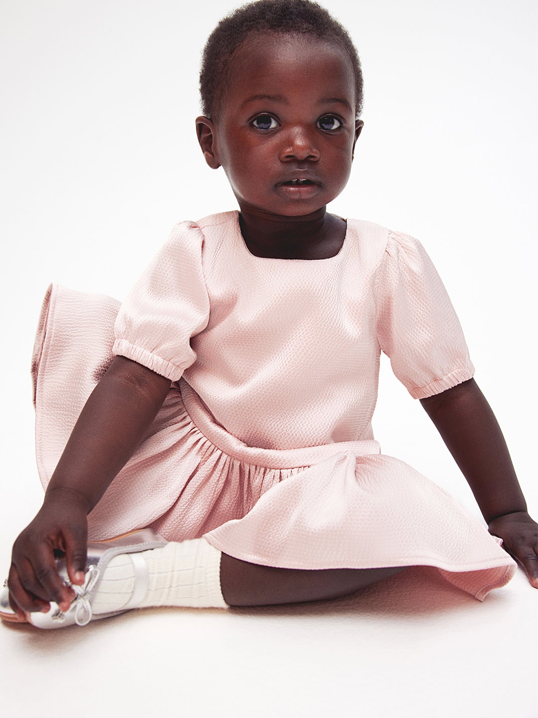 

H&M Infant Girls Puff-Sleeve Dress, Pink