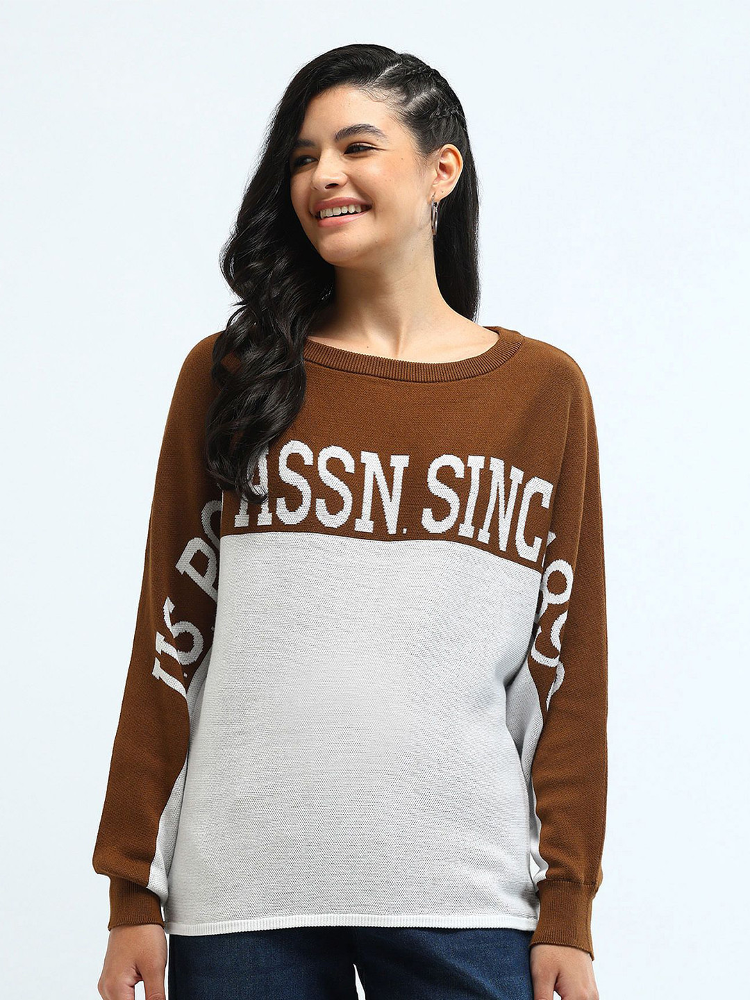 

U.S. Polo Assn. Women Women Cotton Colourblocked Pullover, Grey