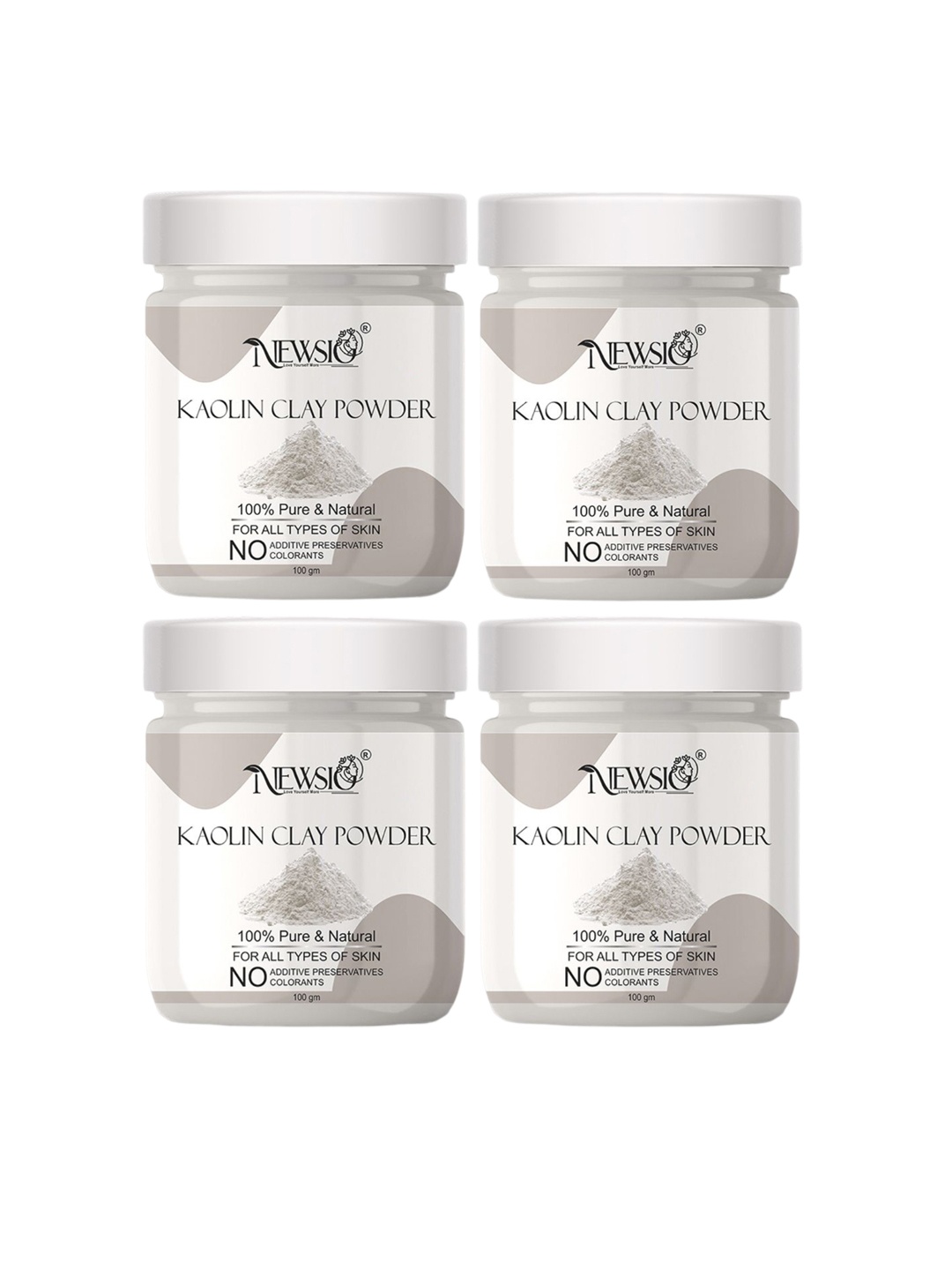 

Newsio Set Of 4 Pure & Natural Kaolin Clay Powder For Skin - 100g Each, White