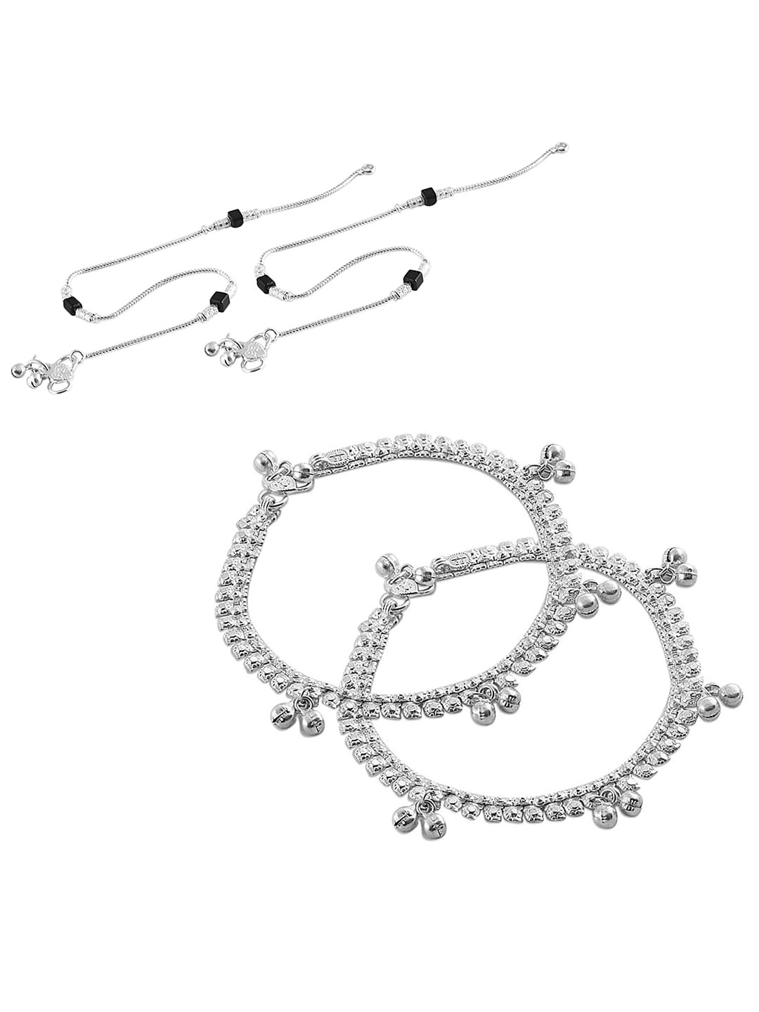 

Lila Set of 2 Silver-Plated Beaded Anklets