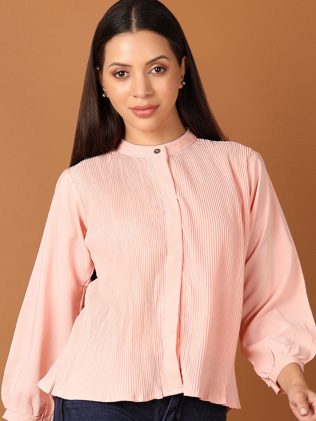 

V-Mart Women Satin Shirt Style Top, Peach