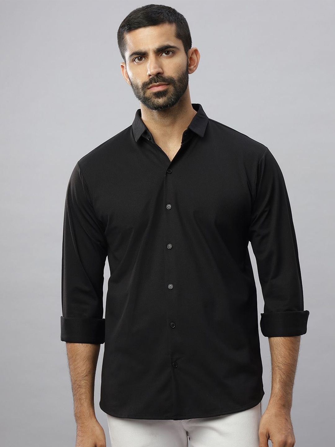 

N AND J Men Relaxed Opaque Casual Shirt, Black