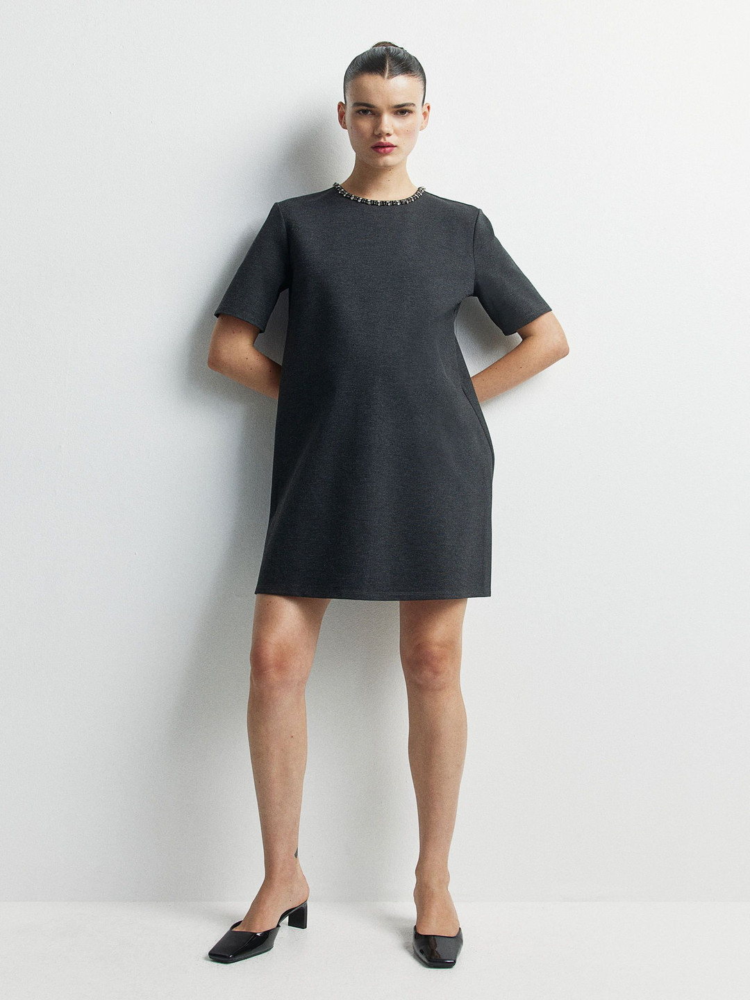 

H&M Mama Embellished Jersey Dress, Charcoal