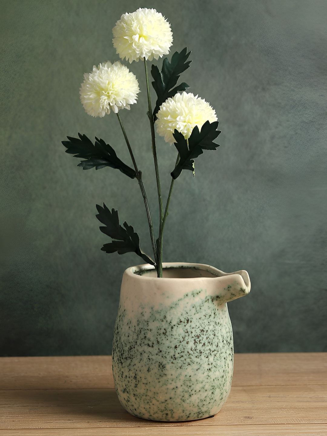 

HABERE INDIA Green & White Ceramic Flower Vase