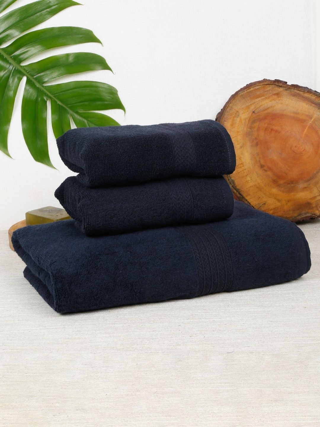 

CREEVA 3 Pcs Navy Blue 545 GSM Pure Cotton Towels