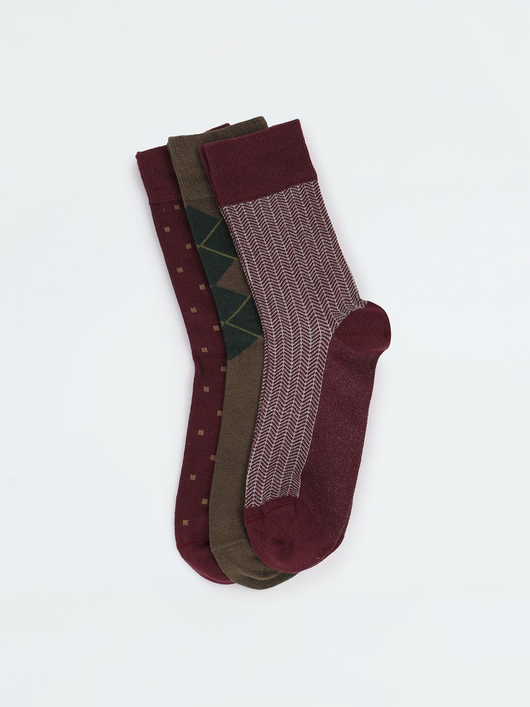 

max Men Pack Of 3 Patterned Ankle-Length Socks, Maroon