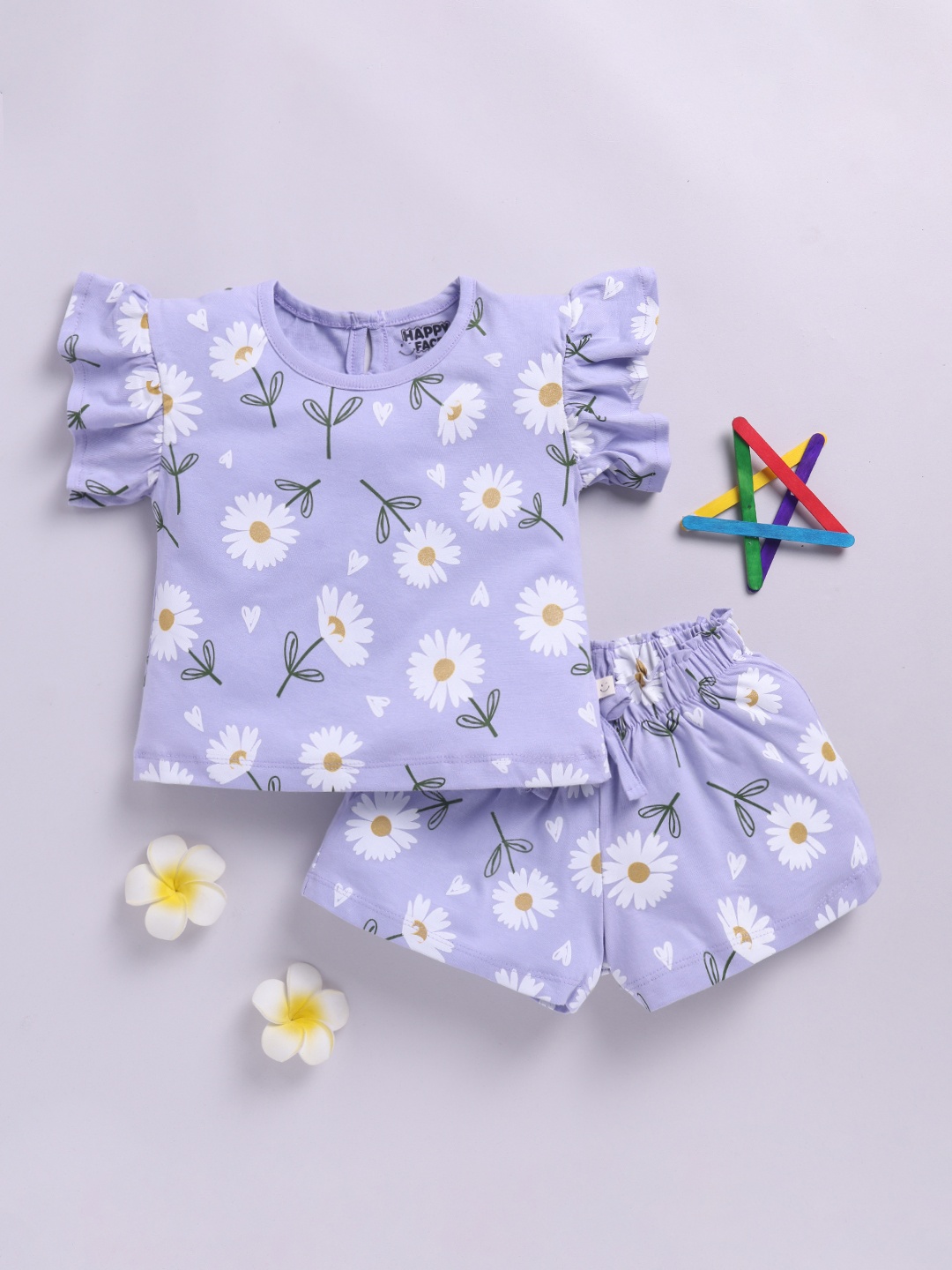 

Happy Faces Girls Floral Printed Top with Shorts, Lavender