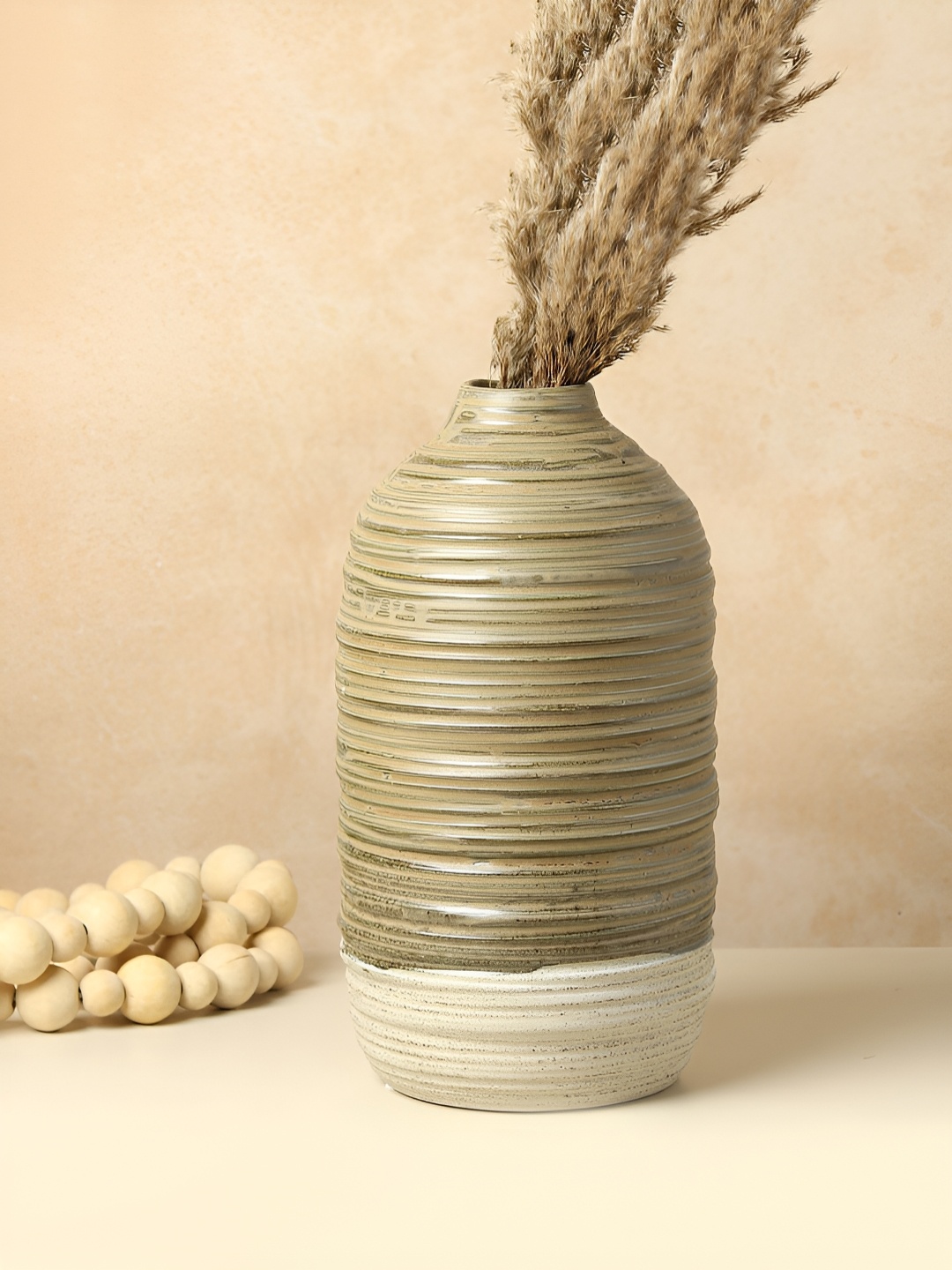 

HABERE INDIA Brown & White Textured Ceramic Flower Vase