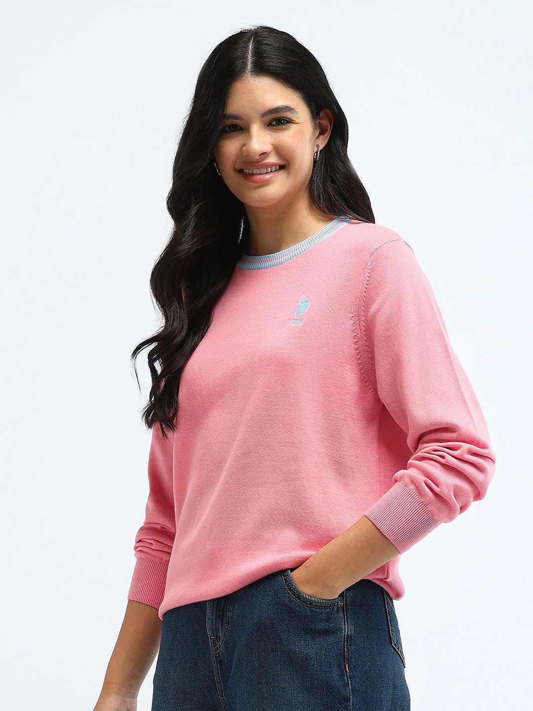 

U.S. Polo Assn. Women Round Neck Cotton Winter Pullover, Pink