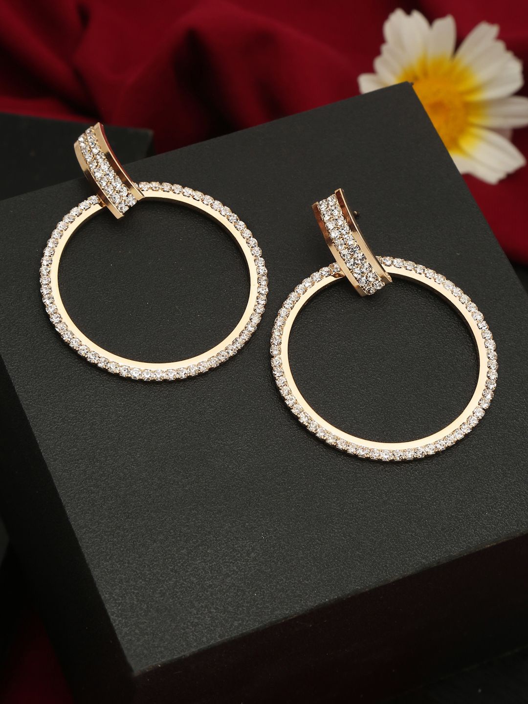 

YouBella Gold-Plated Contemporary Stone Studded Hoop Earrings