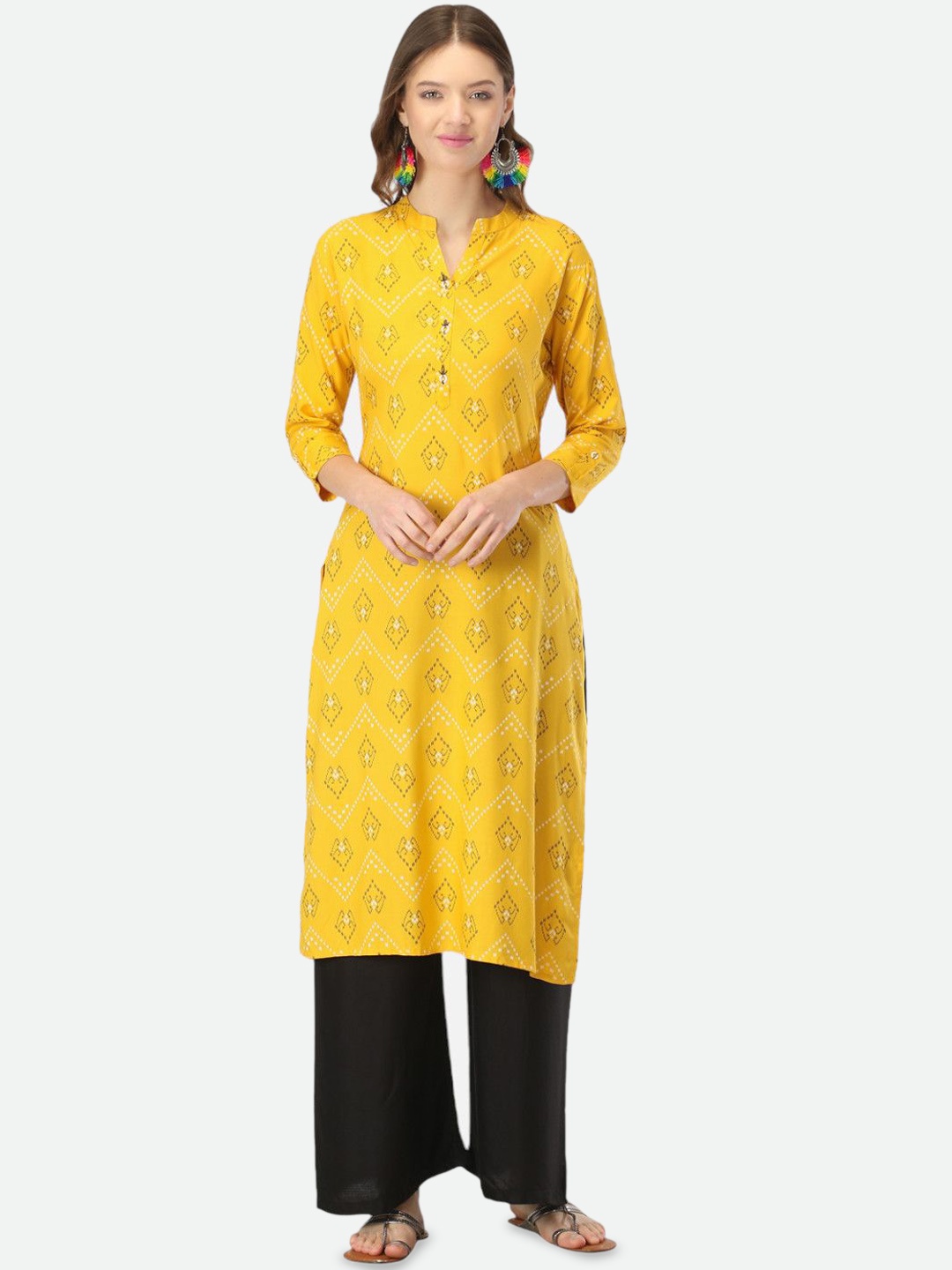 

Biyu Geometric Printed Cotton Straight Kurta, Yellow