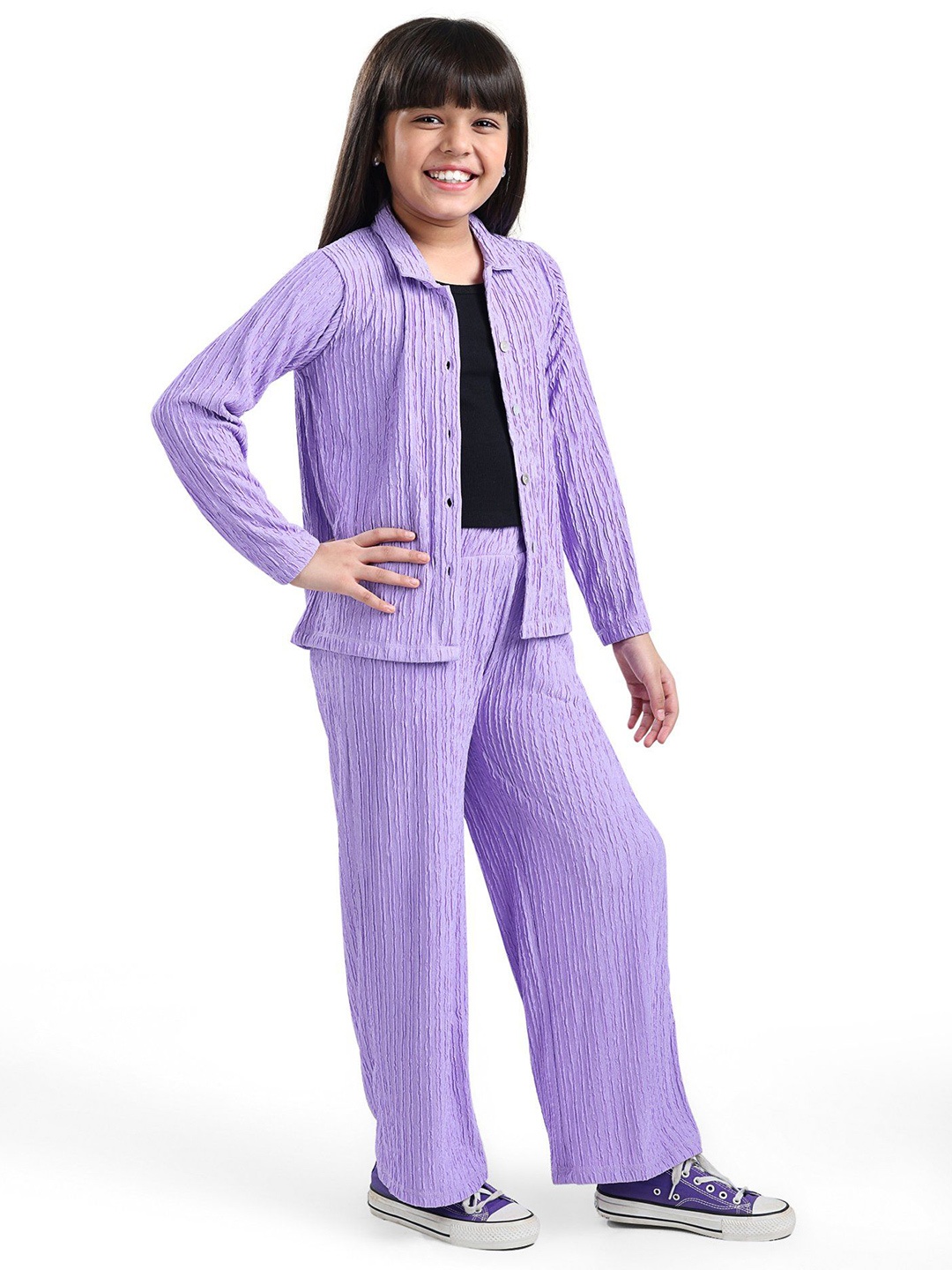 

ARIAS By LARA DUTTA Girls Self Design Shirt with Trouser and Tank Top, Purple