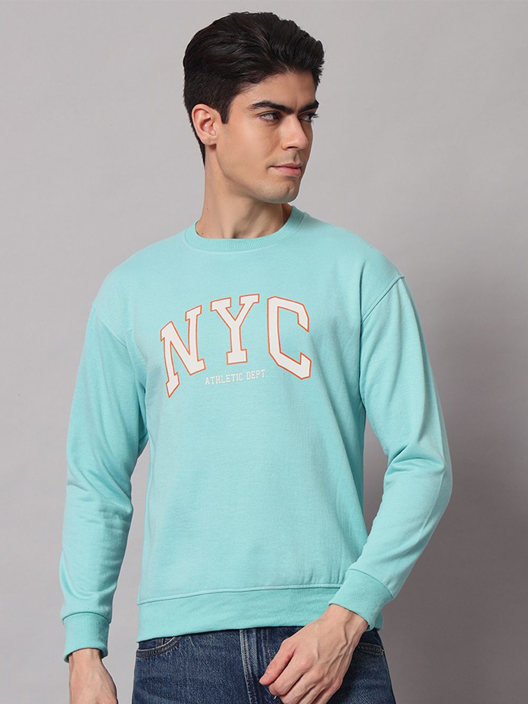 

Obaan Men Typography Printed Pullover Sweatshirt, Turquoise blue