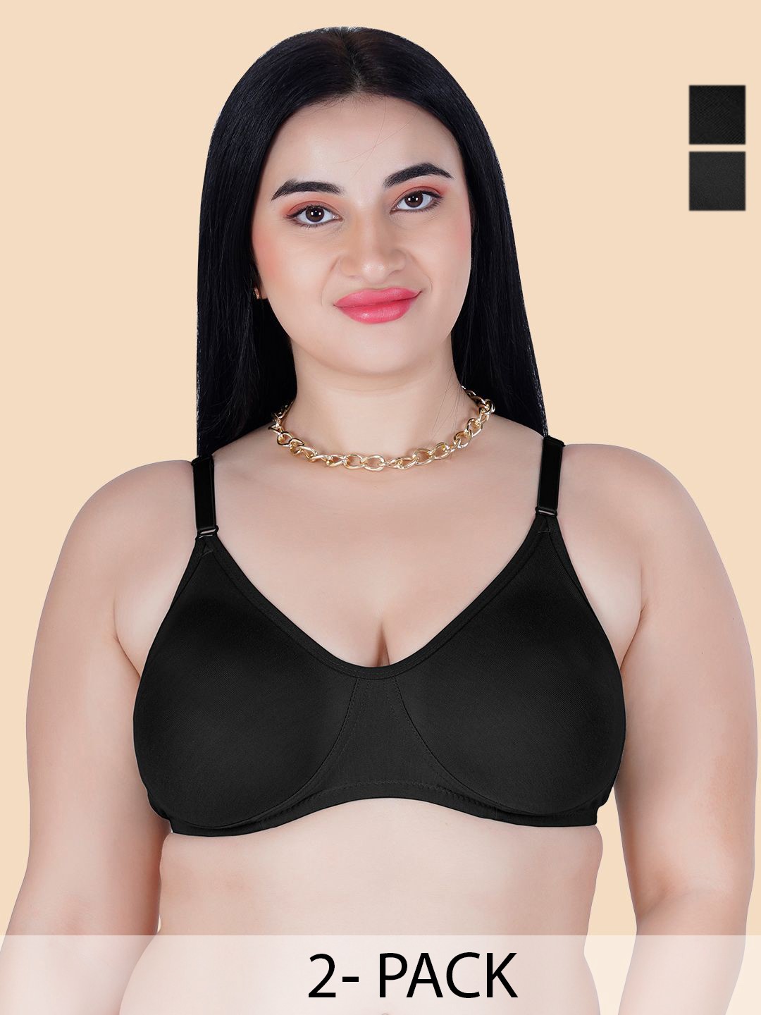 

KOMLI Pack Of 2 Full Coverage Cotton T-shirt Bra, Black
