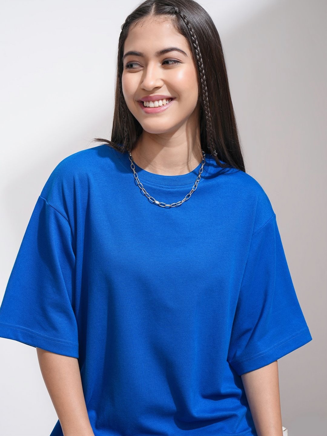 

Street By Tokyo Talkies Women Solid Round Neck Cotton Relaxed Fit T-shirt, Blue