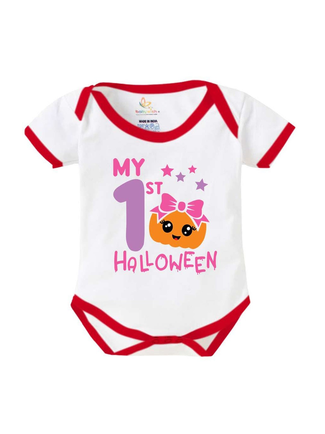 

Babywish Kids Printed Cotton Short Sleeve Bodysuit, White