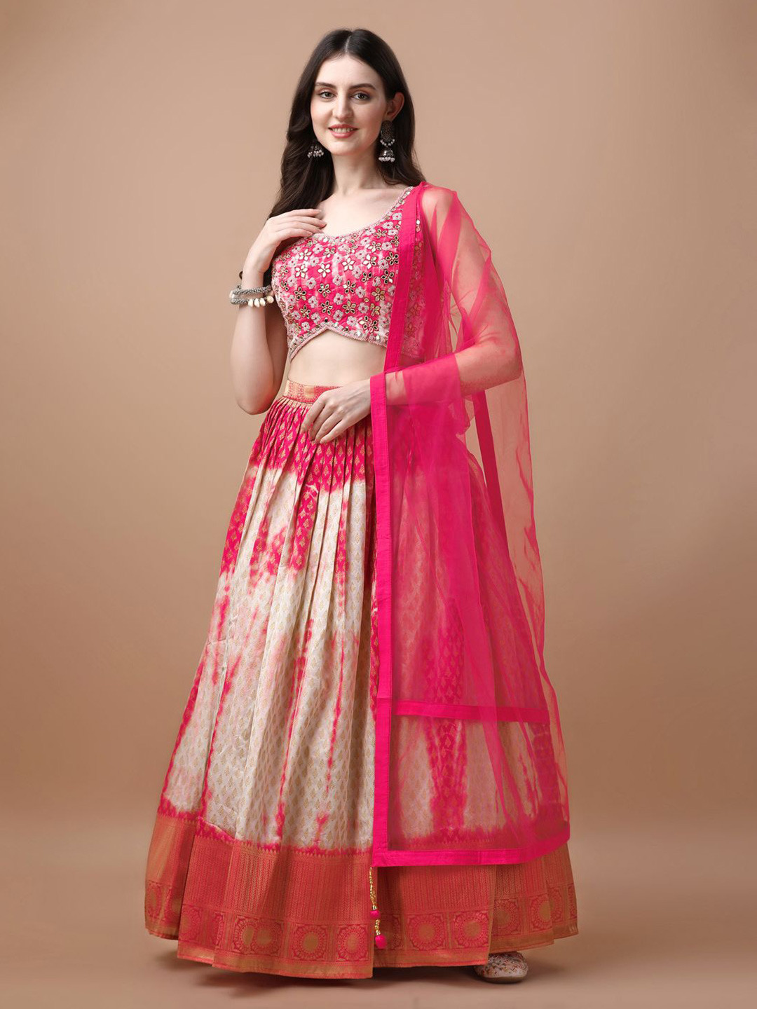 

VANAKARA Floral Embroidered Thread Work Ready to Wear Lehenga & Blouse With Dupatta, Red