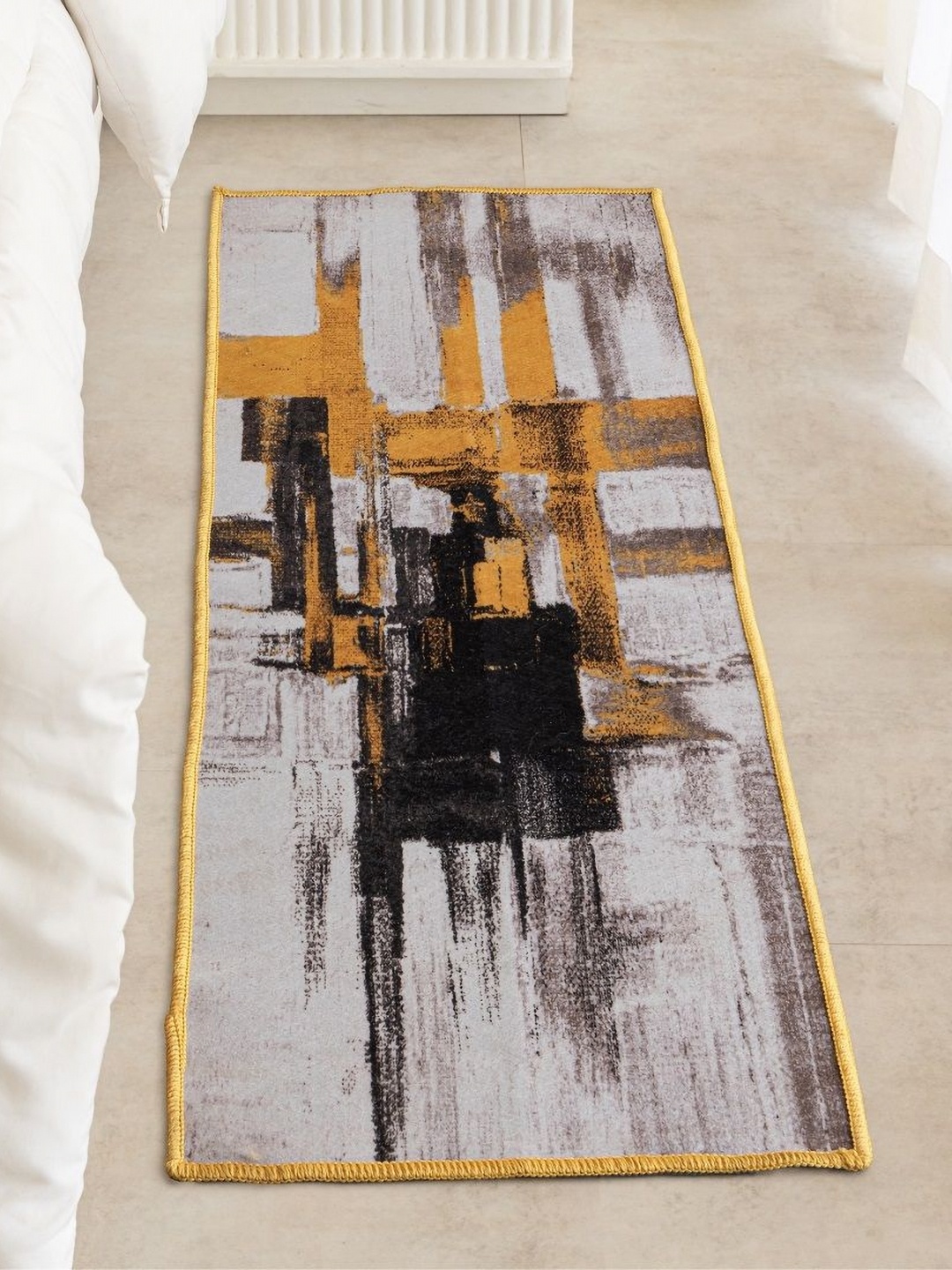 

HOMEMONDE Grey & Yellow Geometric Printed Non-Slip Carpet