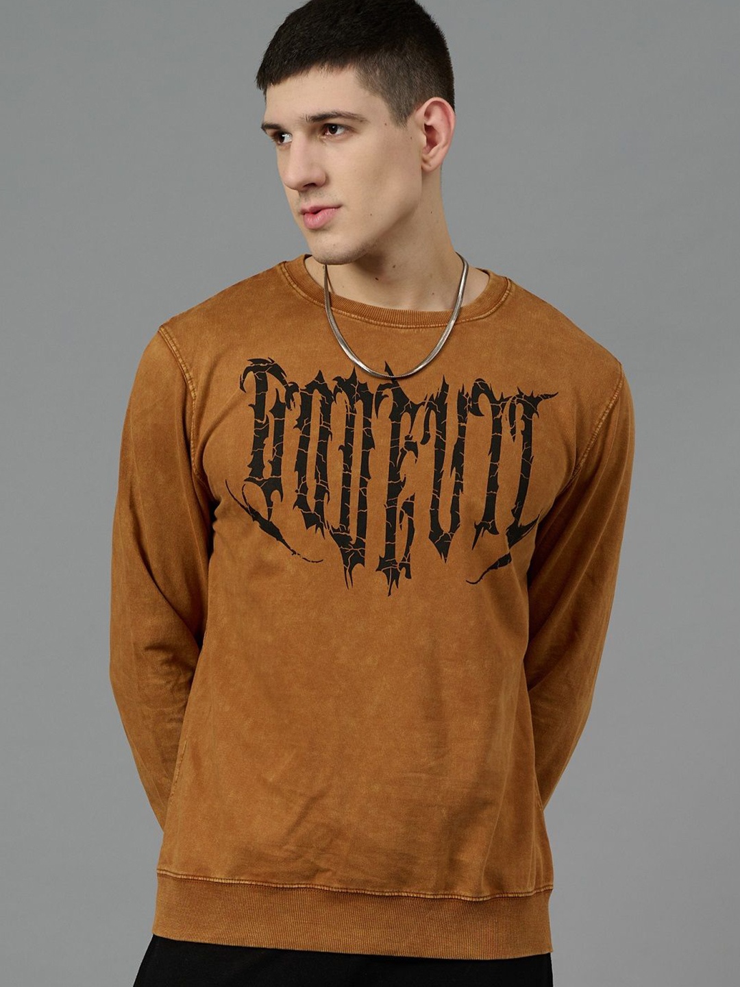

GO DEVIL Men Printed Sweatshirt, Mustard