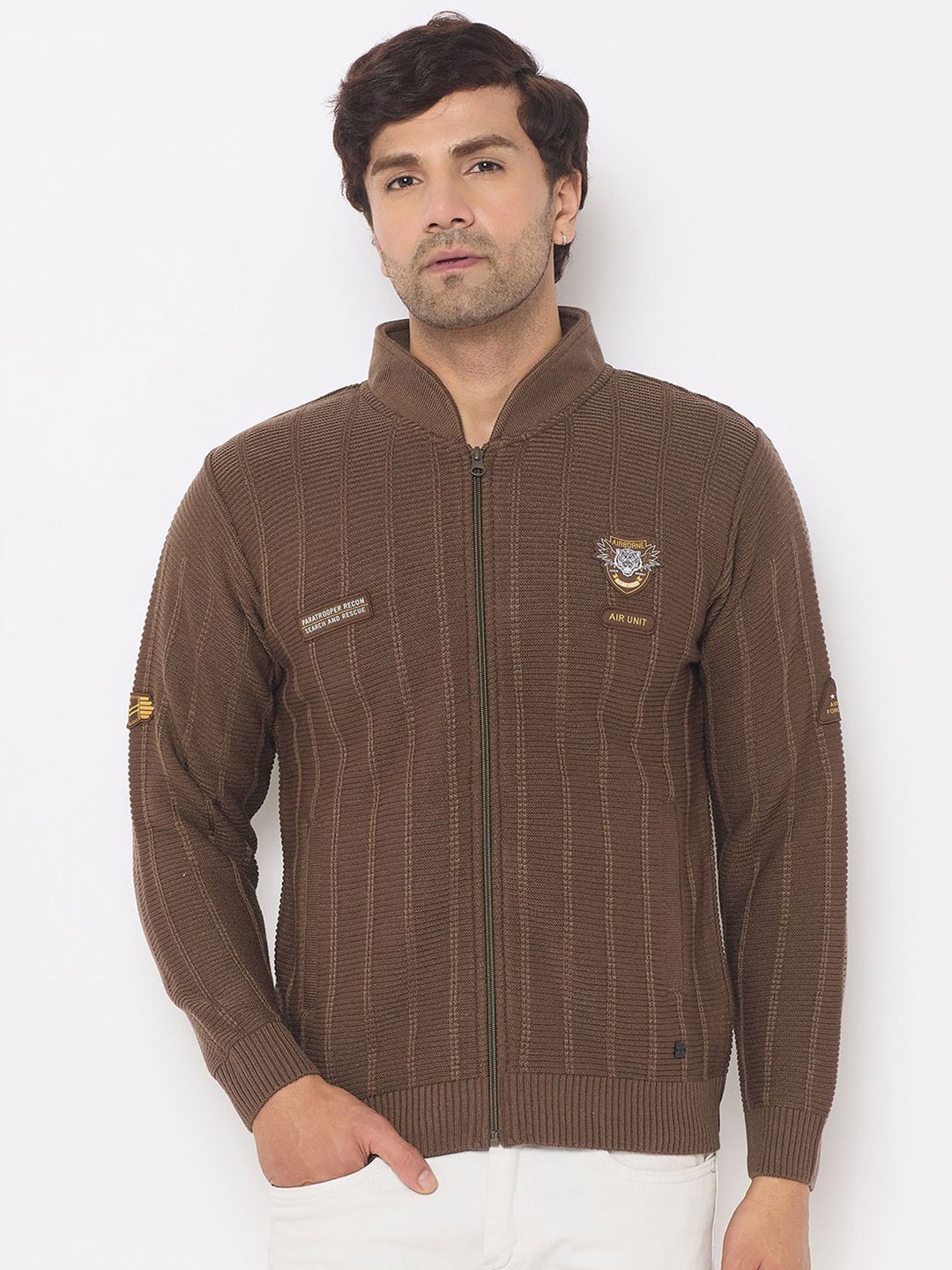 

Duke Men Striped Cardigan, Brown