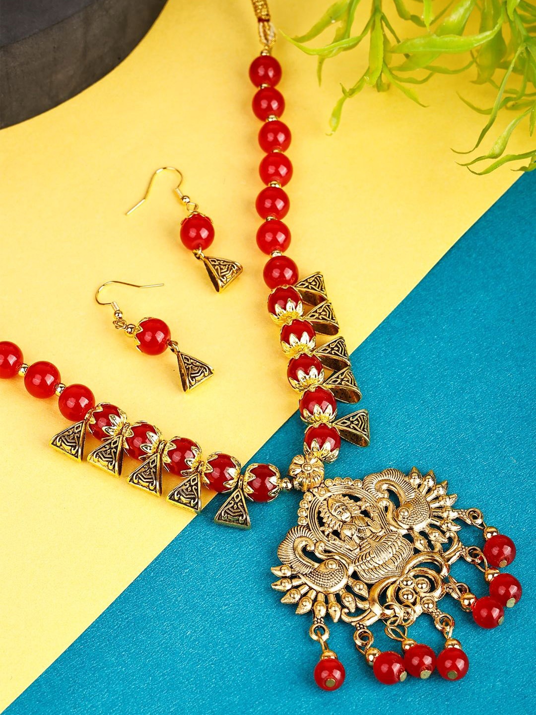 

SUNHARI Beaded Oxidised Jewellery Set, Gold