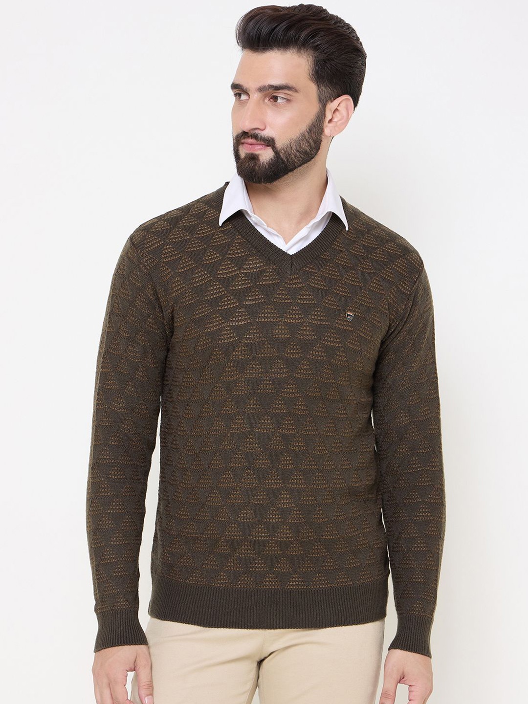 

Duke Men Self Design V-Neck Sweater Vest, Brown