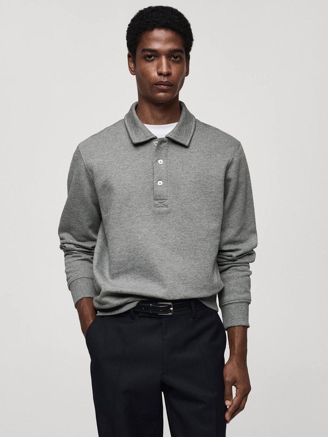 

MANGO MAN Shirt Collar Sweatshirt, Grey