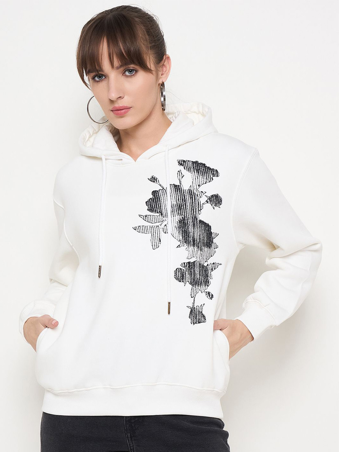 

Madame Women Hooded Printed Sweatshirt, White