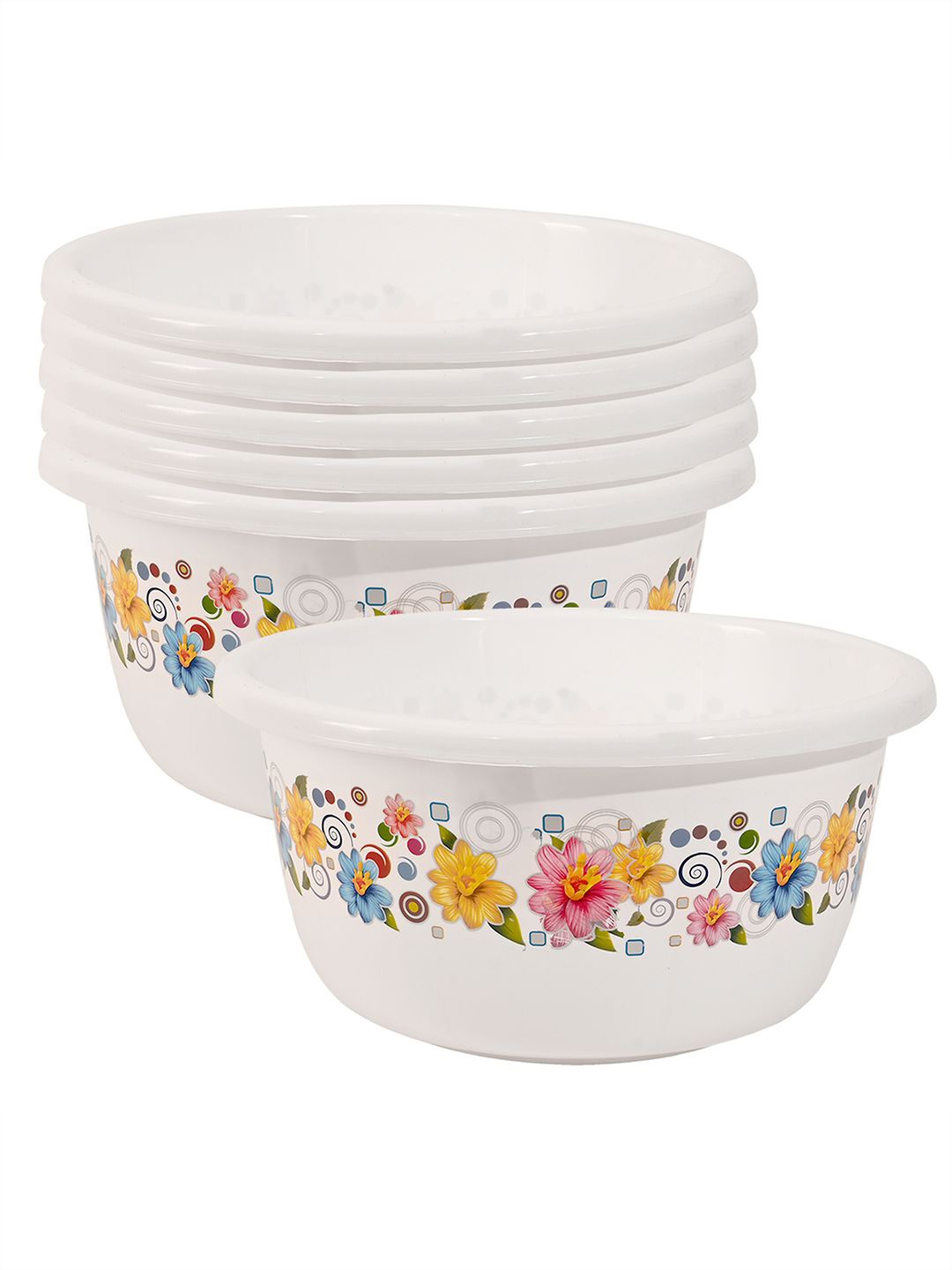 

Kuber Industries White 6 Pieces Floral Printed Matte Bath Tub