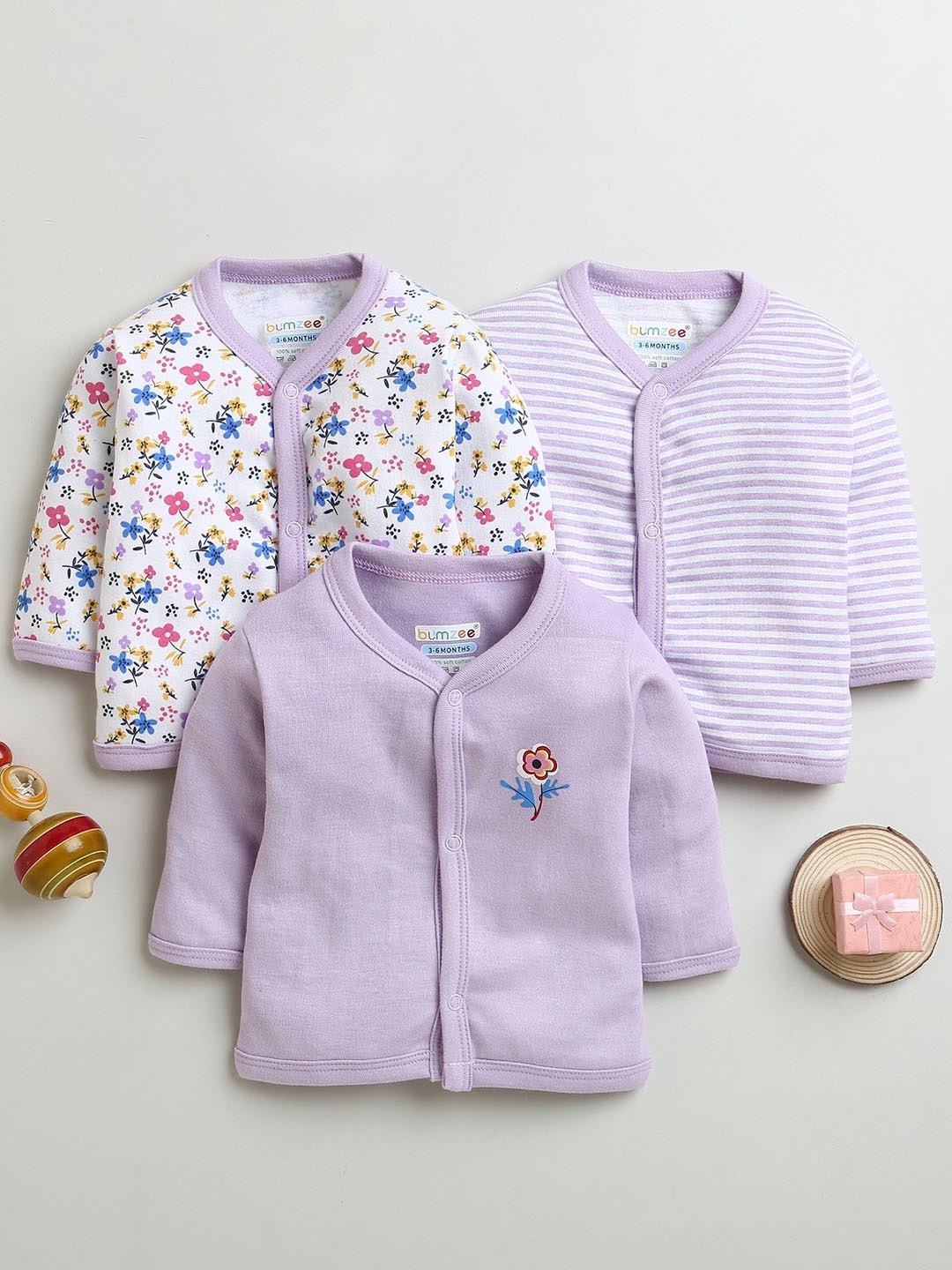 

BUMZEE Girls Pack Of 3 Printed Cotton Jhabla, Lavender