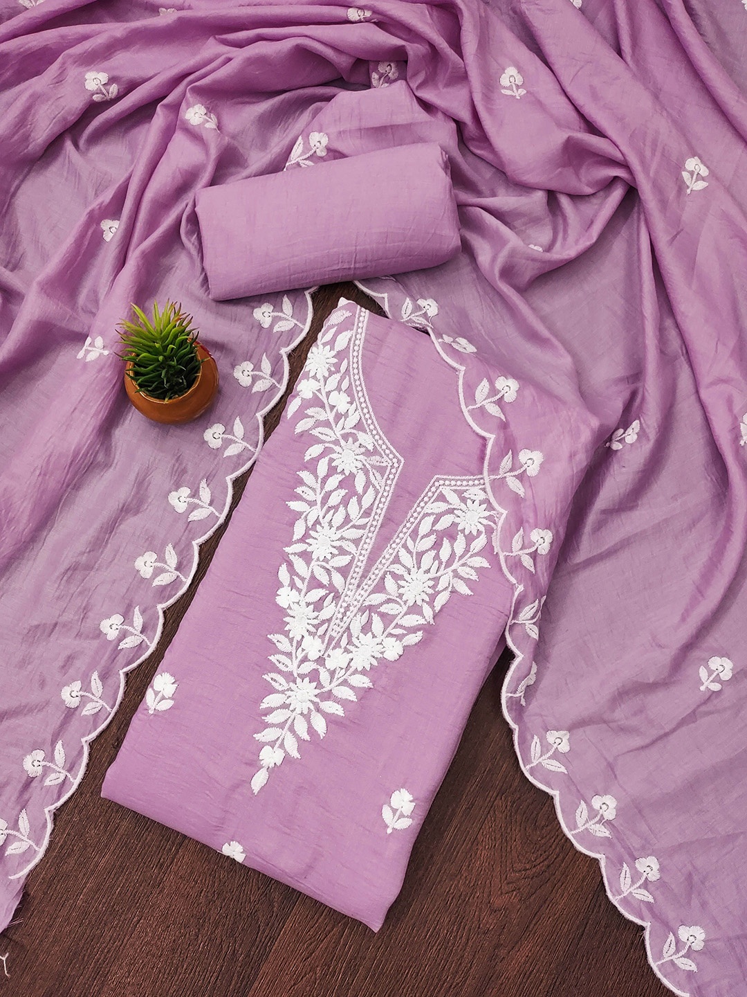 

MANVAA Embellished Unstitched Dress Material, Purple