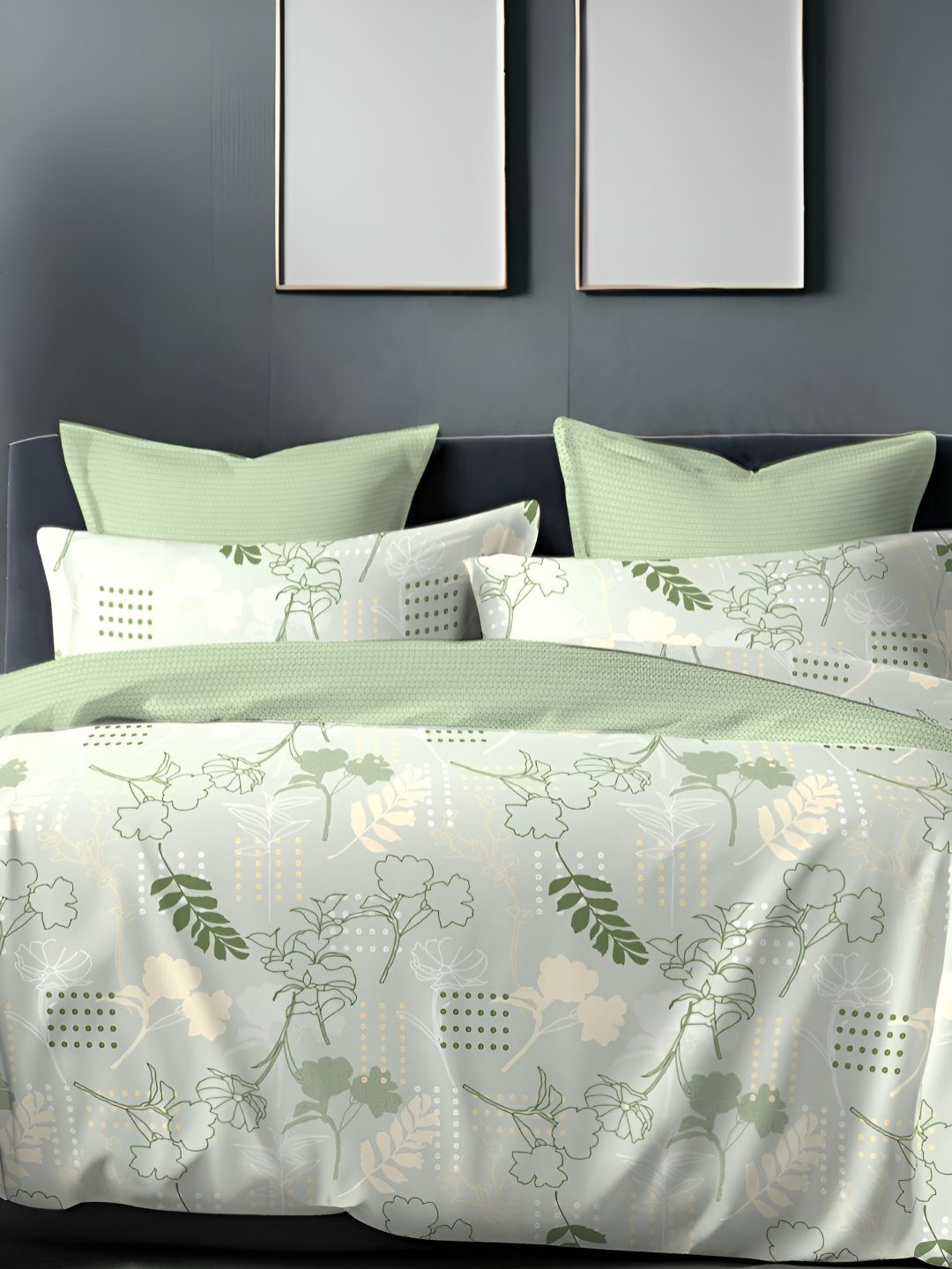 

Sleeping Owls- because your sleep matters White & Green Floral 186 TC Queen Bedsheet with 2 Pillow Covers