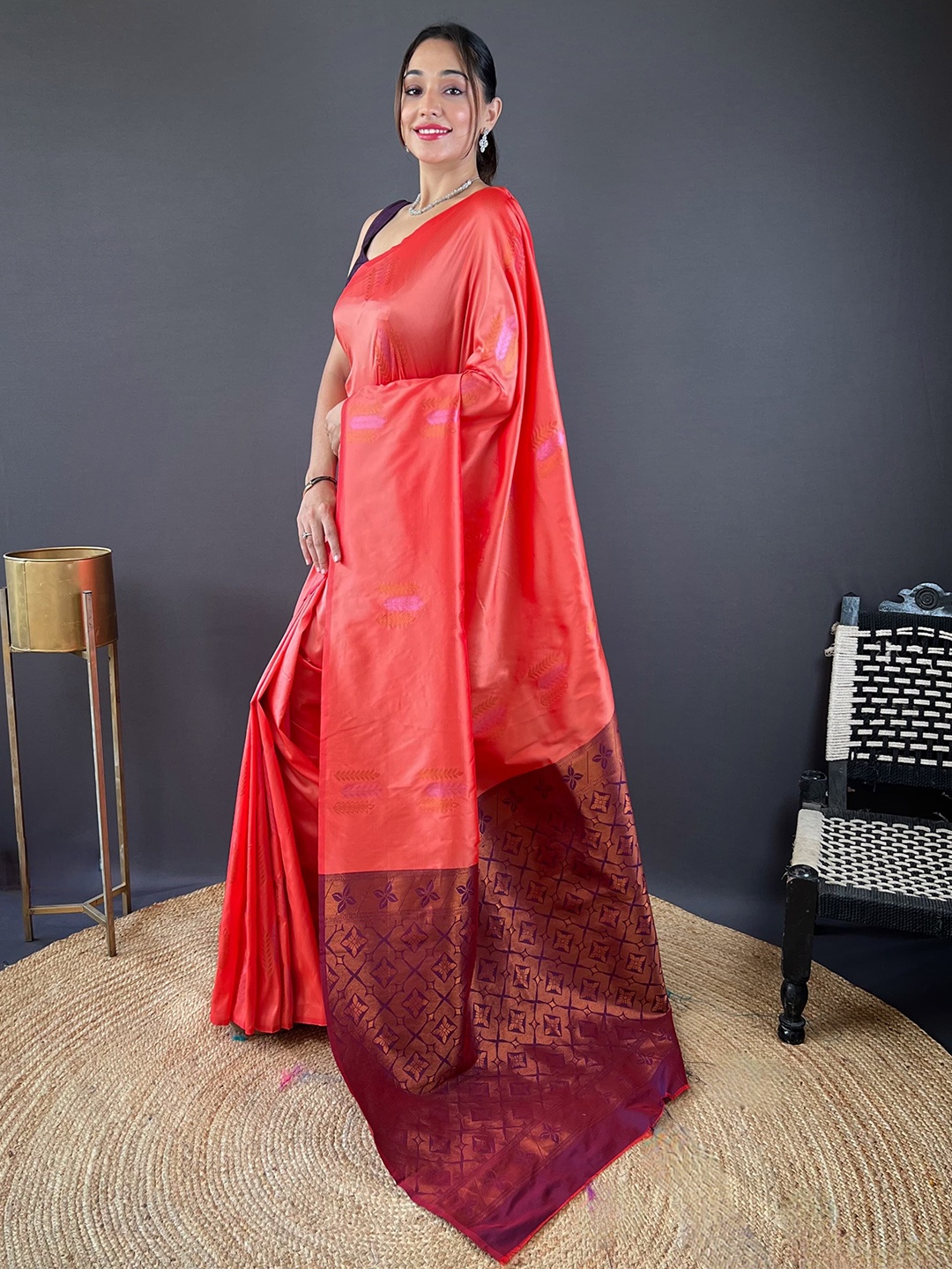 

STAVA CREATION Woven Design Zari Banarasi Saree, Orange