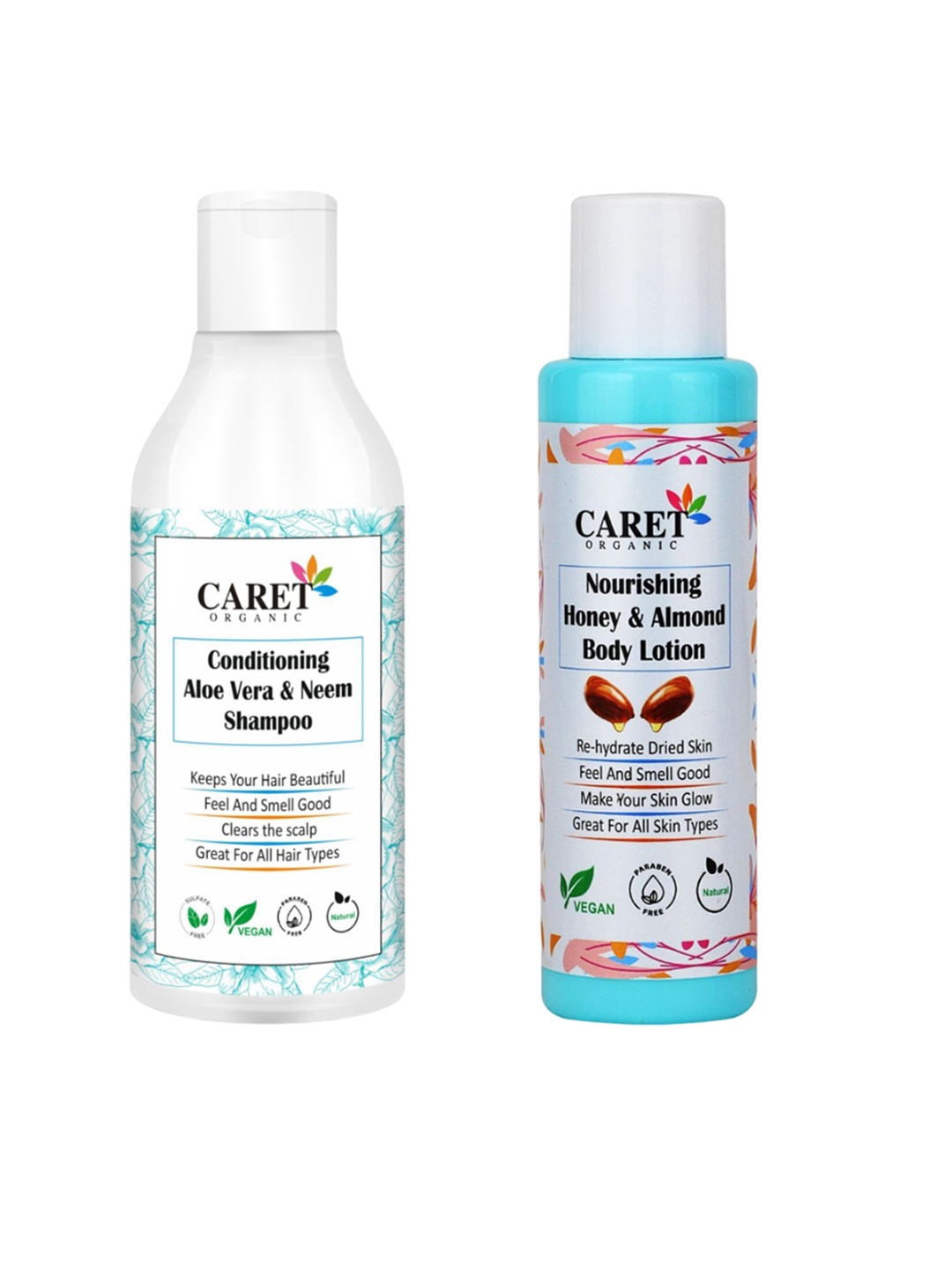 

CARET ORGANIC Set of 2 Conditioning Shampoo - 300 ml & Nourishing Body Lotion - 100 ml, White