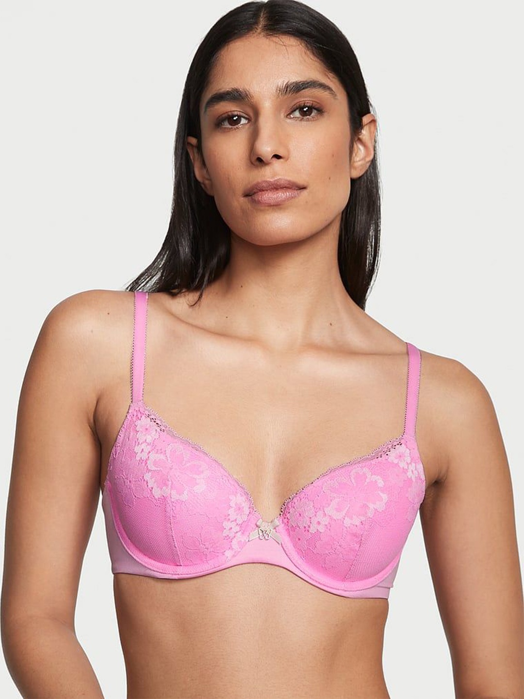 

Victoria's Secret Floral Medium Coverage Lightly Padded Plunge Bra, Pink