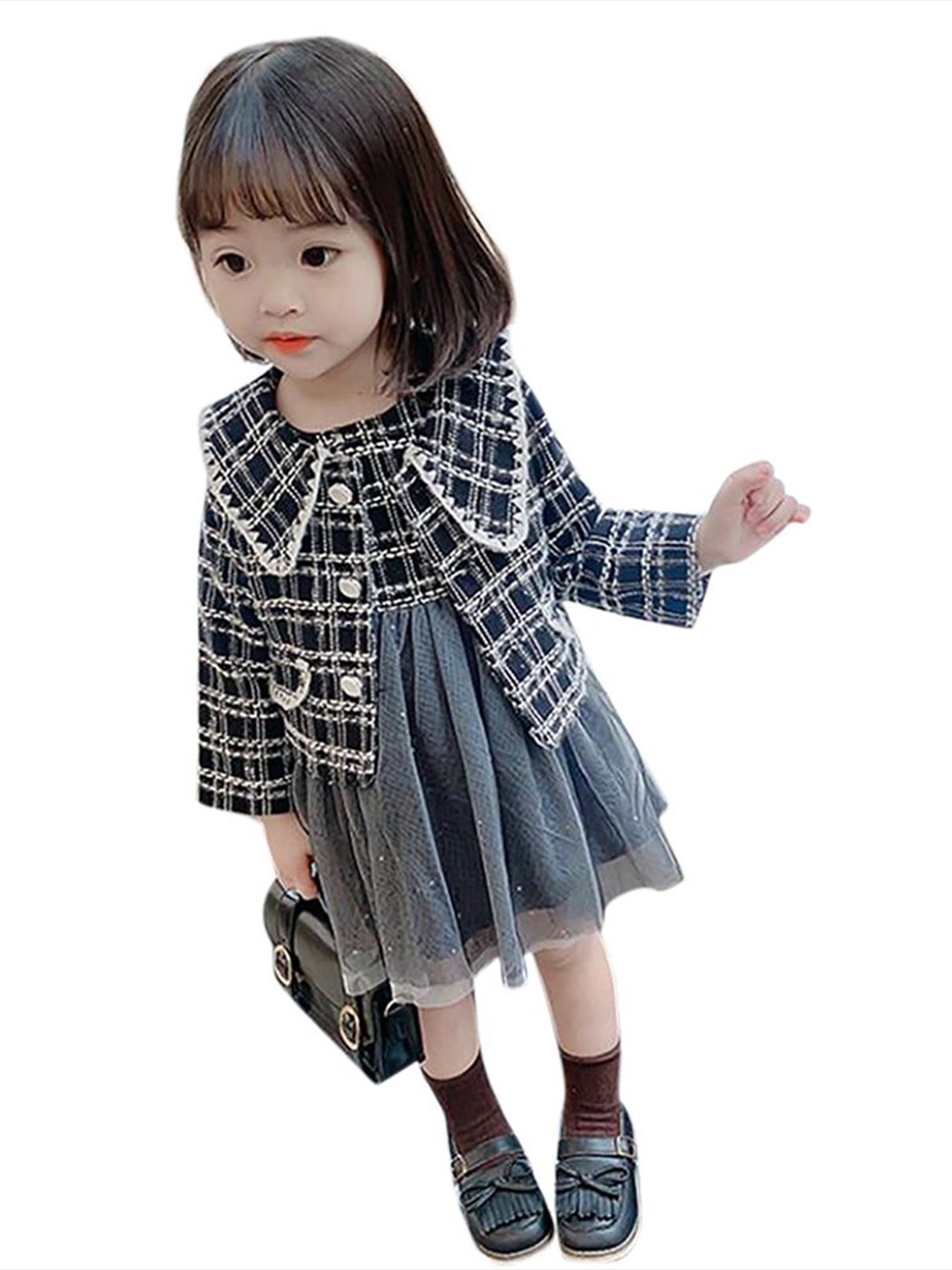 

StyleCast x Revolte Girls Checked Fit & Flare Dress, Navy blue