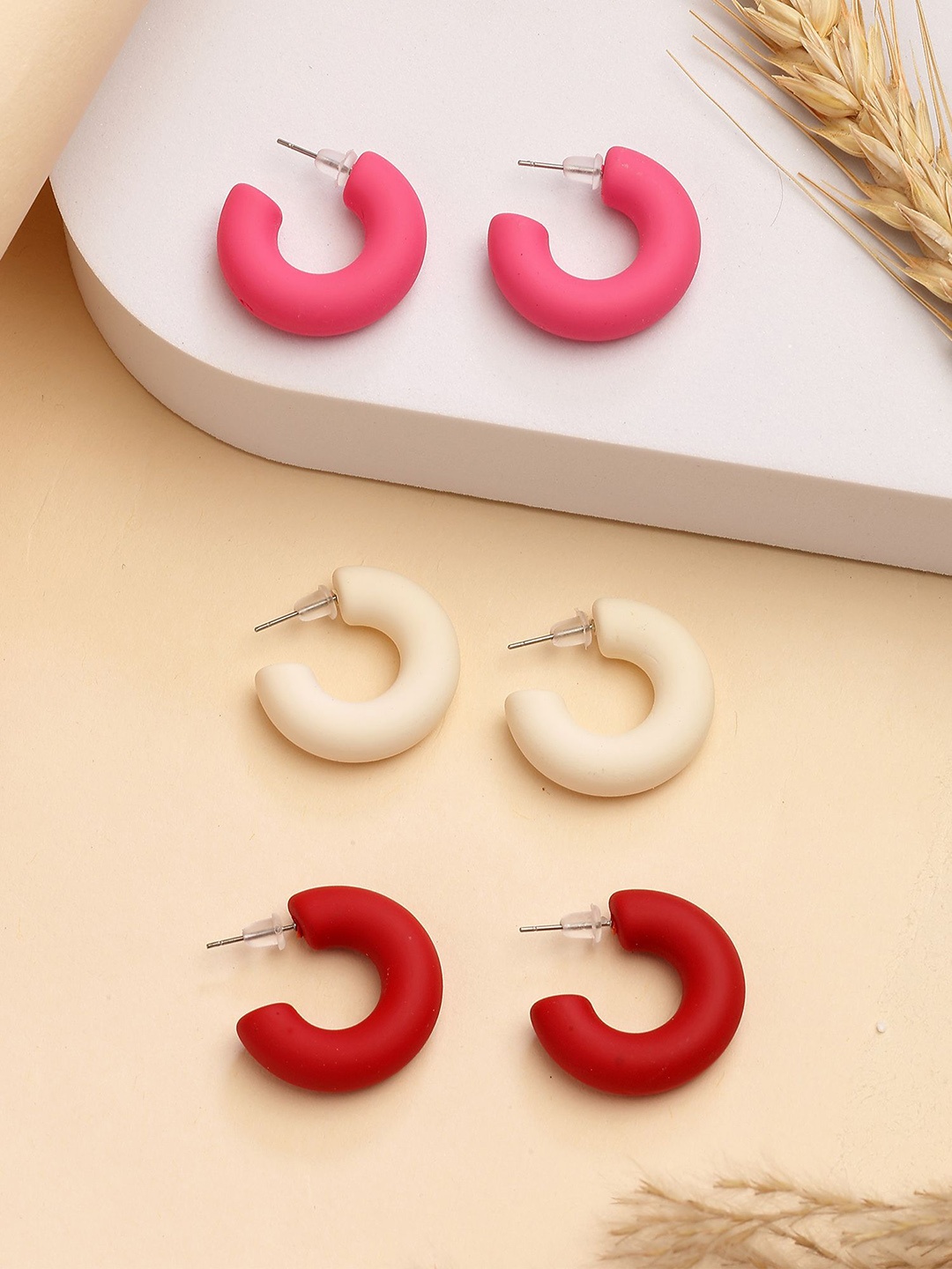

Bohey by KARATCART Pack Of 6 Contemporary Half Hoop Earrings, Pink