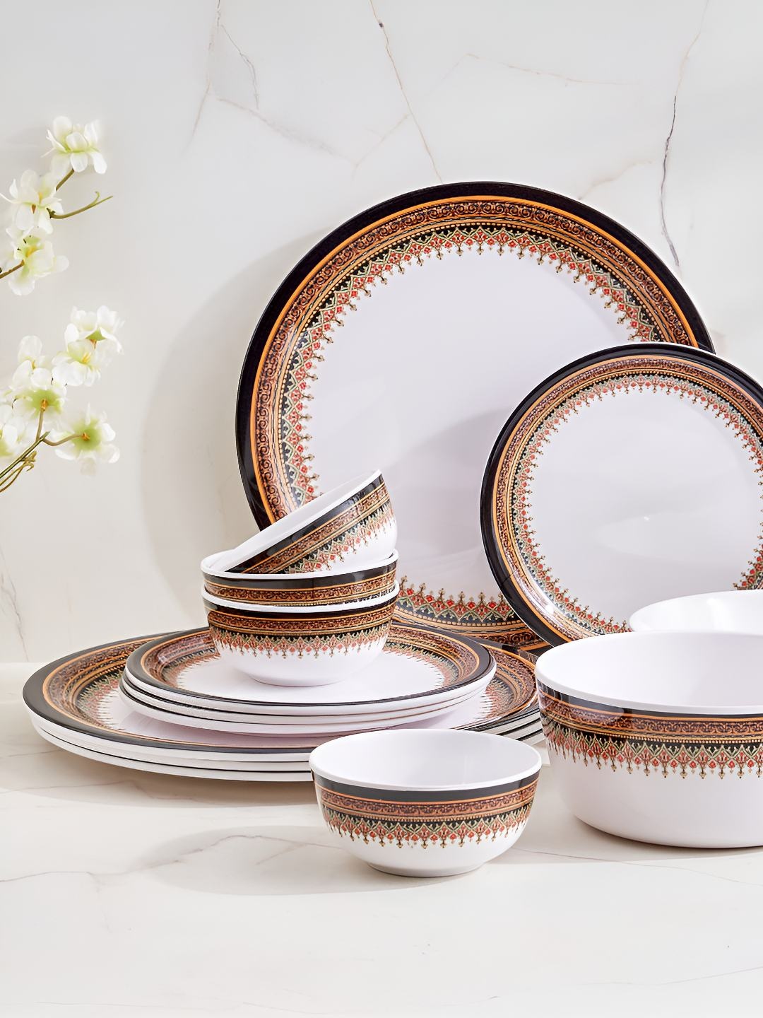 

Home Centre White 2024 14 Pieces Melamine Dinner Set of