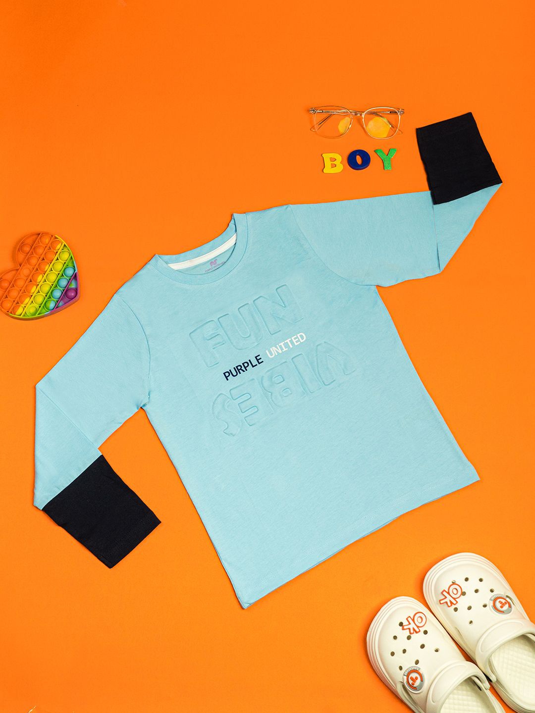 

Purple United Kids Boys Typography Printed Round Neck Cotton T-shirt, Blue