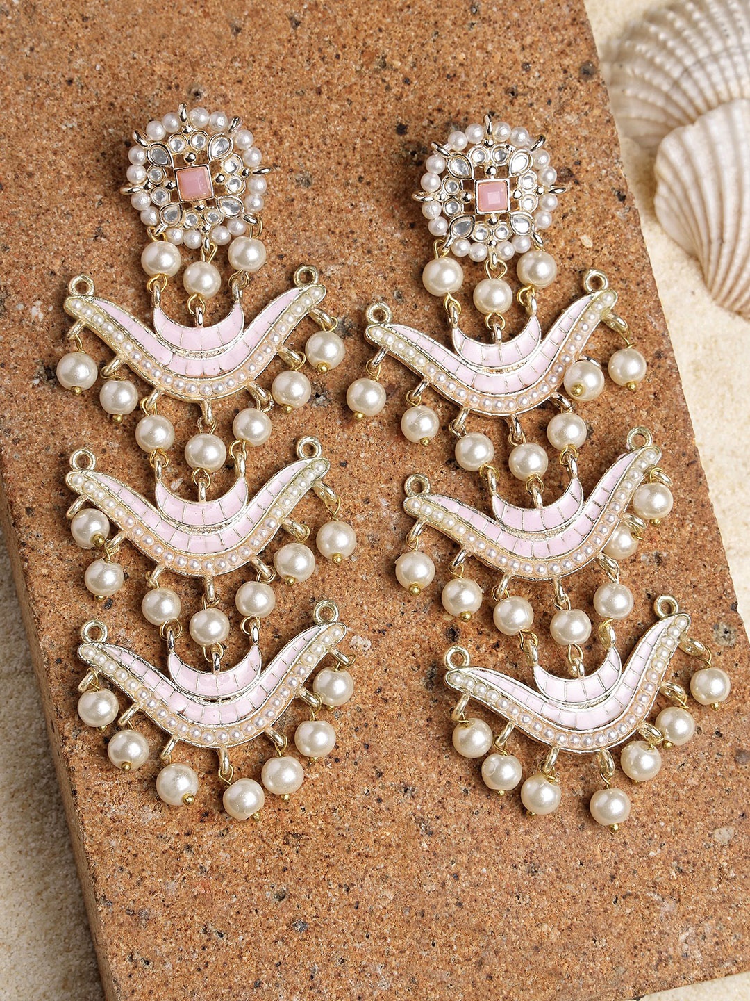 

KARATCART Gold-Plated Kundan Studded Dangler Drop Earrings