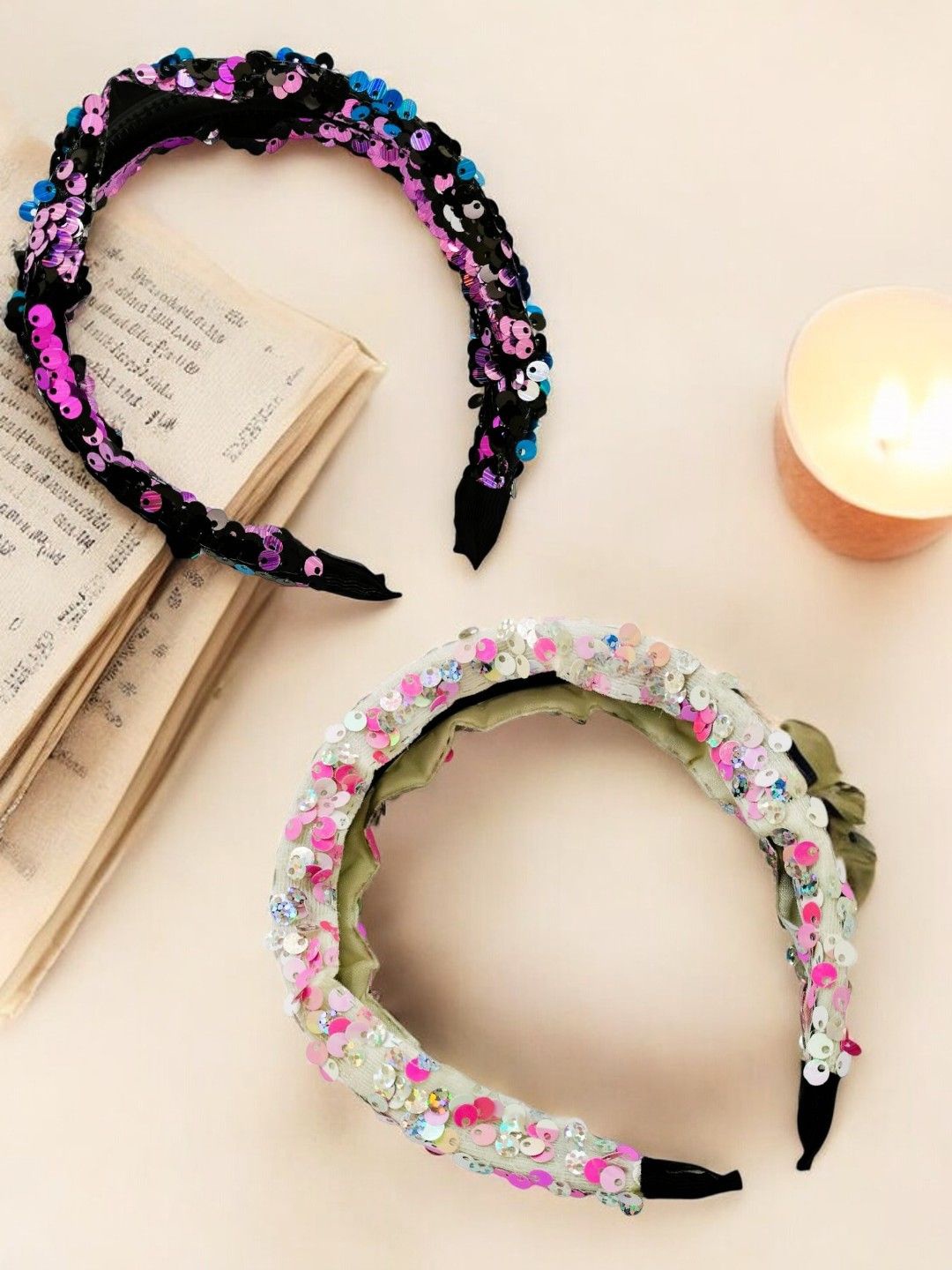 

9blings Girls Set of 2 Embellished Hairband, Black