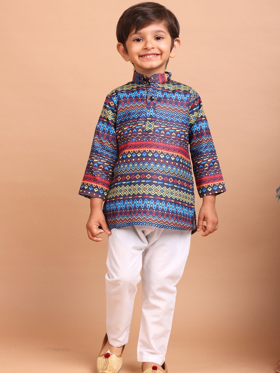 

SHIWAM ETHNIX Boys Ethnic Motifs Printed Cotton Straight Kurta, Blue